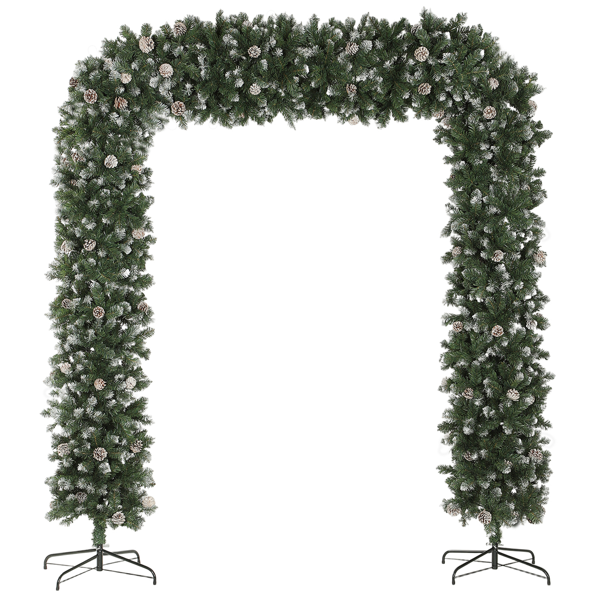 HOMCOM 8.2 ft Snow Frosted Christmas Tree Arch, Christmas Arch Doorway Decor with 2100 Tips and 96 Pinecones, Artificial Xmas Tree with Metal Stand for Indoor, Green
