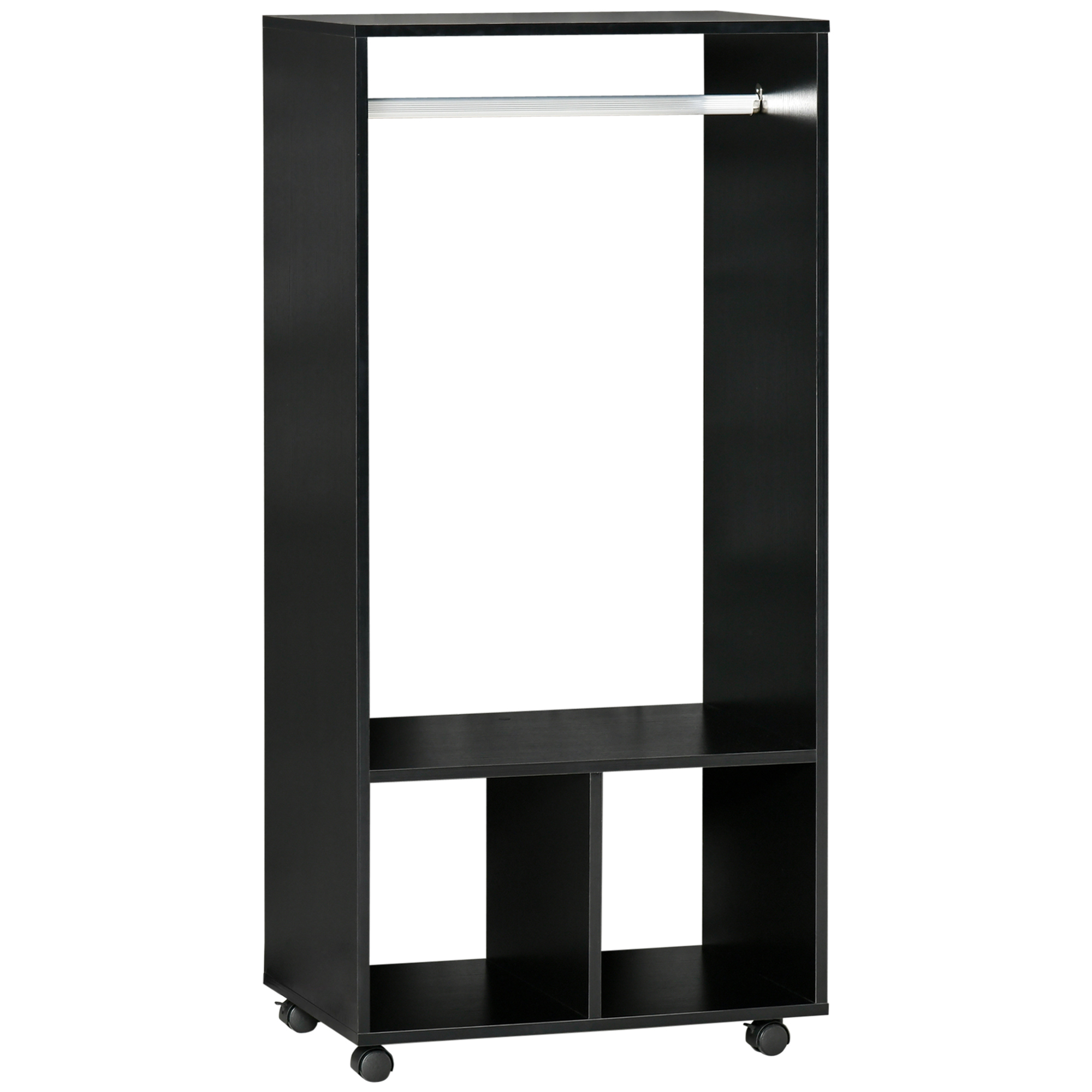 HOMCOM Mobile Appendiabiti con 2 Ripiani Aperti e Barra in Alluminio, in Truciolato, 60x40x128 cm, Nero   Aosom Italy