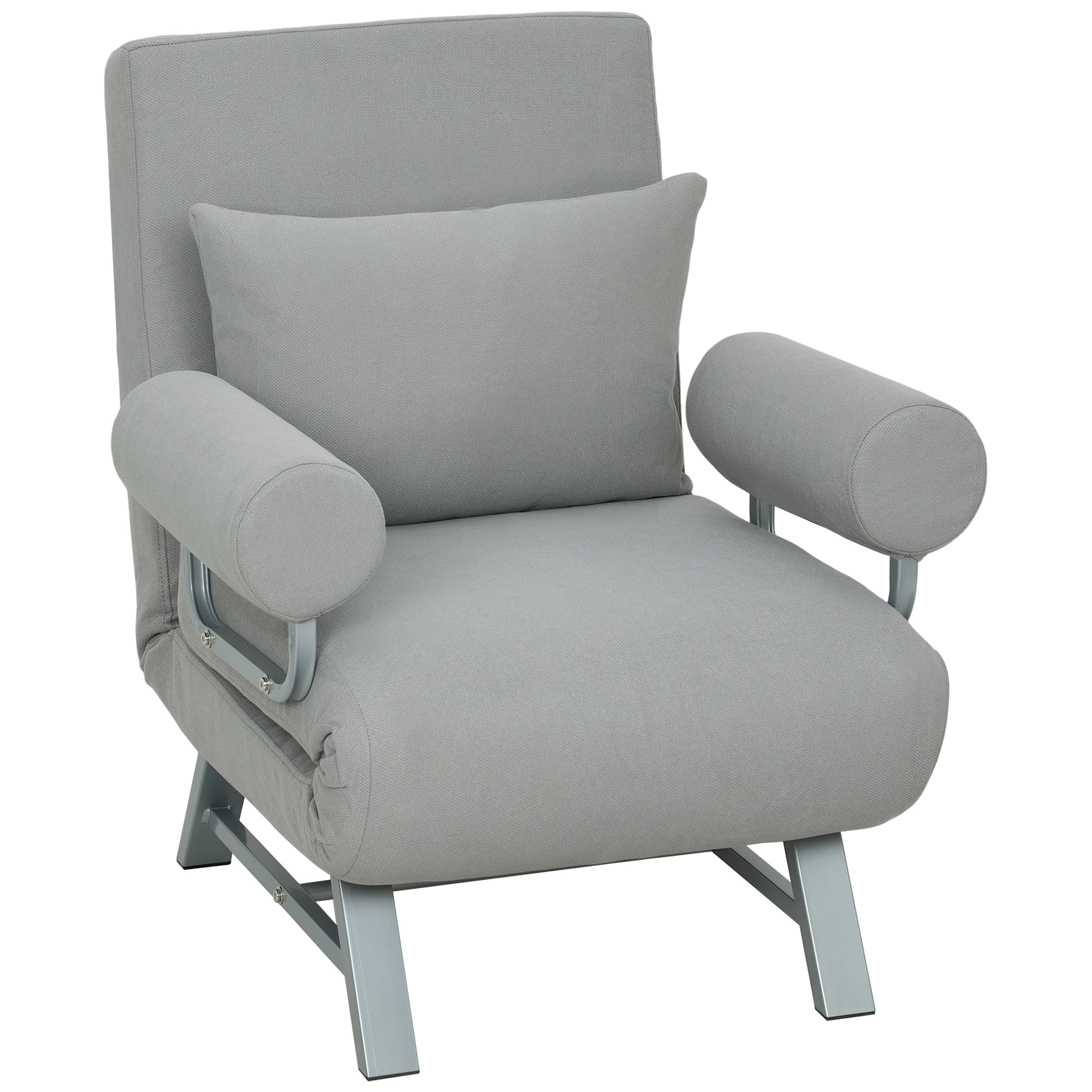 HOMCOM Fauteuil Convertible 1 Place, Fauteuil-Lit Pliable Rembourré en Lin avec Dossier Réglable, Oreiller, Gris Clair