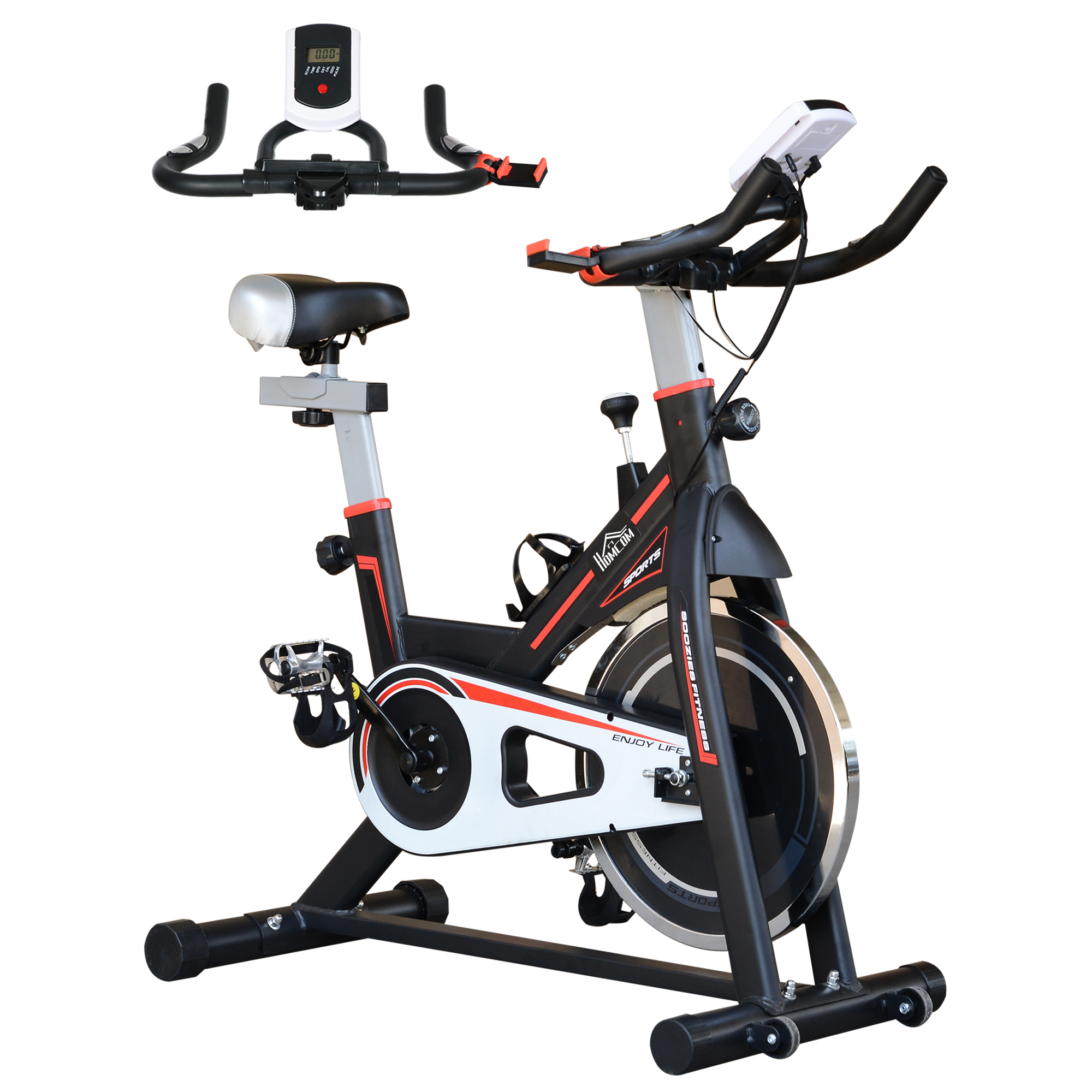 HOMCOM Exercise Bike, Indoor Cycling, with LCD Display, Heart Rate, Sensor – Black