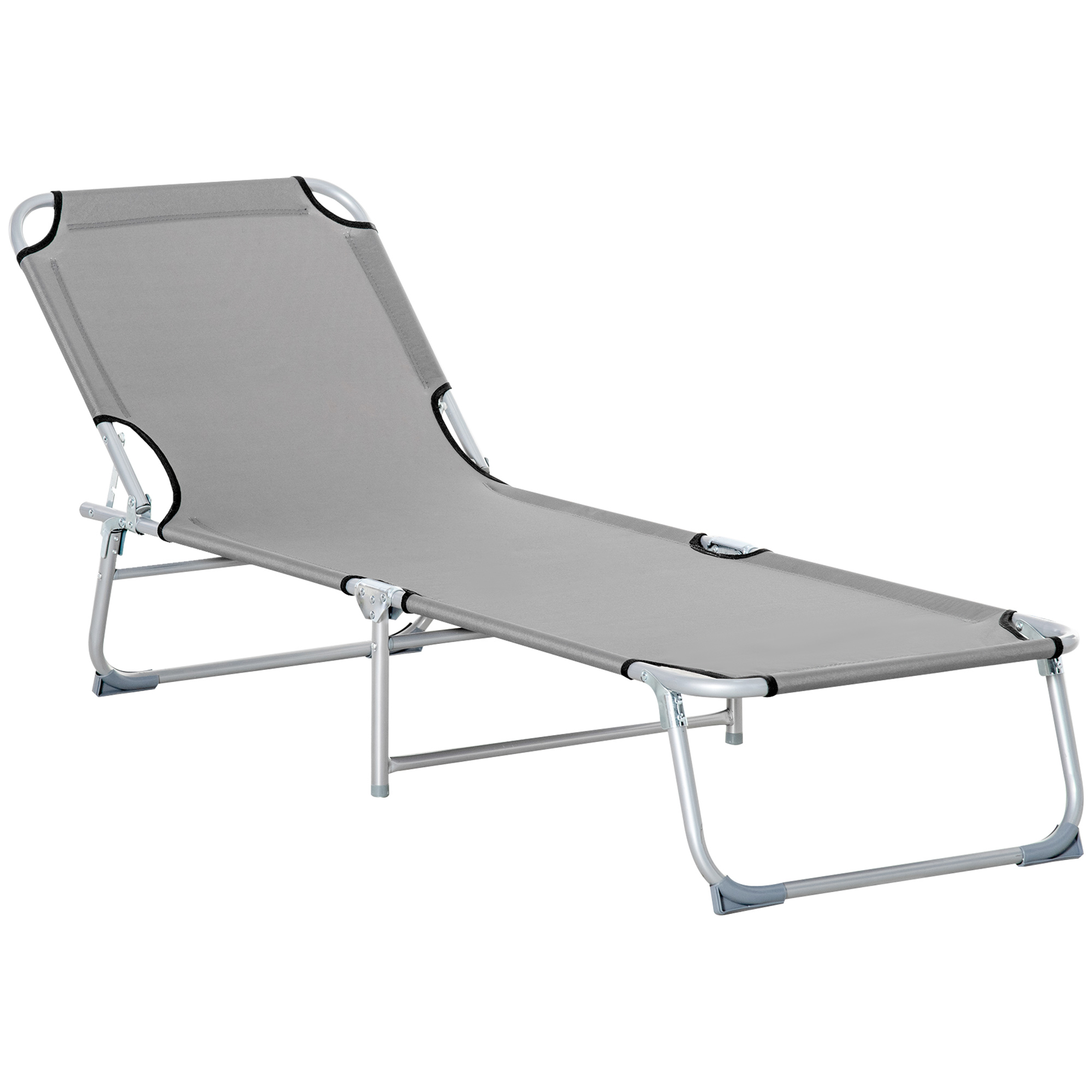 Outsunny Grey Reclining Sun Lounger Chair Folding Camping Bed With 4-Position Adjustable Backrest,