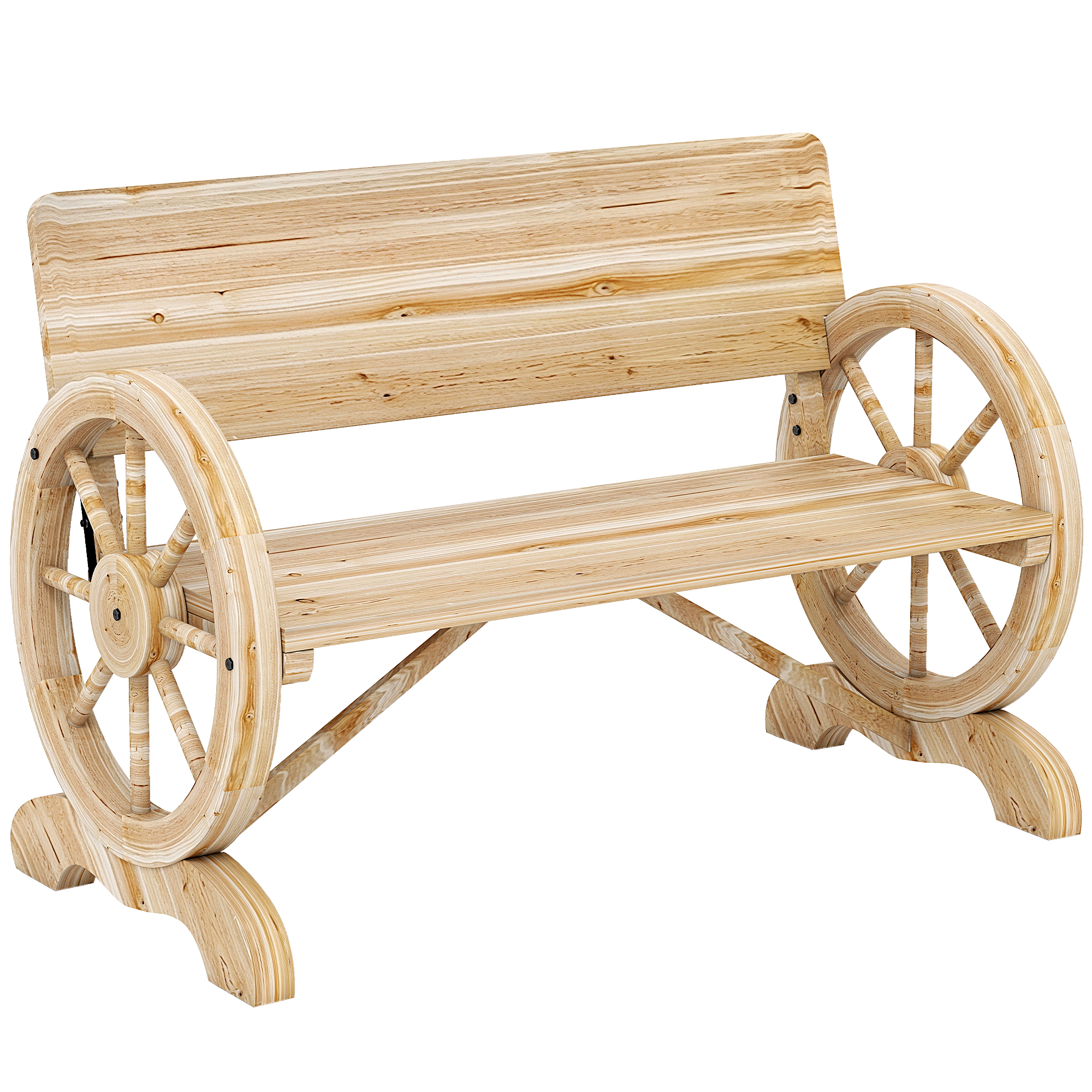 Outsunny Fir Wood 2-Seater Outdoor Garden Wagon Wheel Bench, Natural Wood Finish Outsunny Fir Wood 2-Seater Outdoor Garden Wagon Wheel Bench, Natural Wood Finish