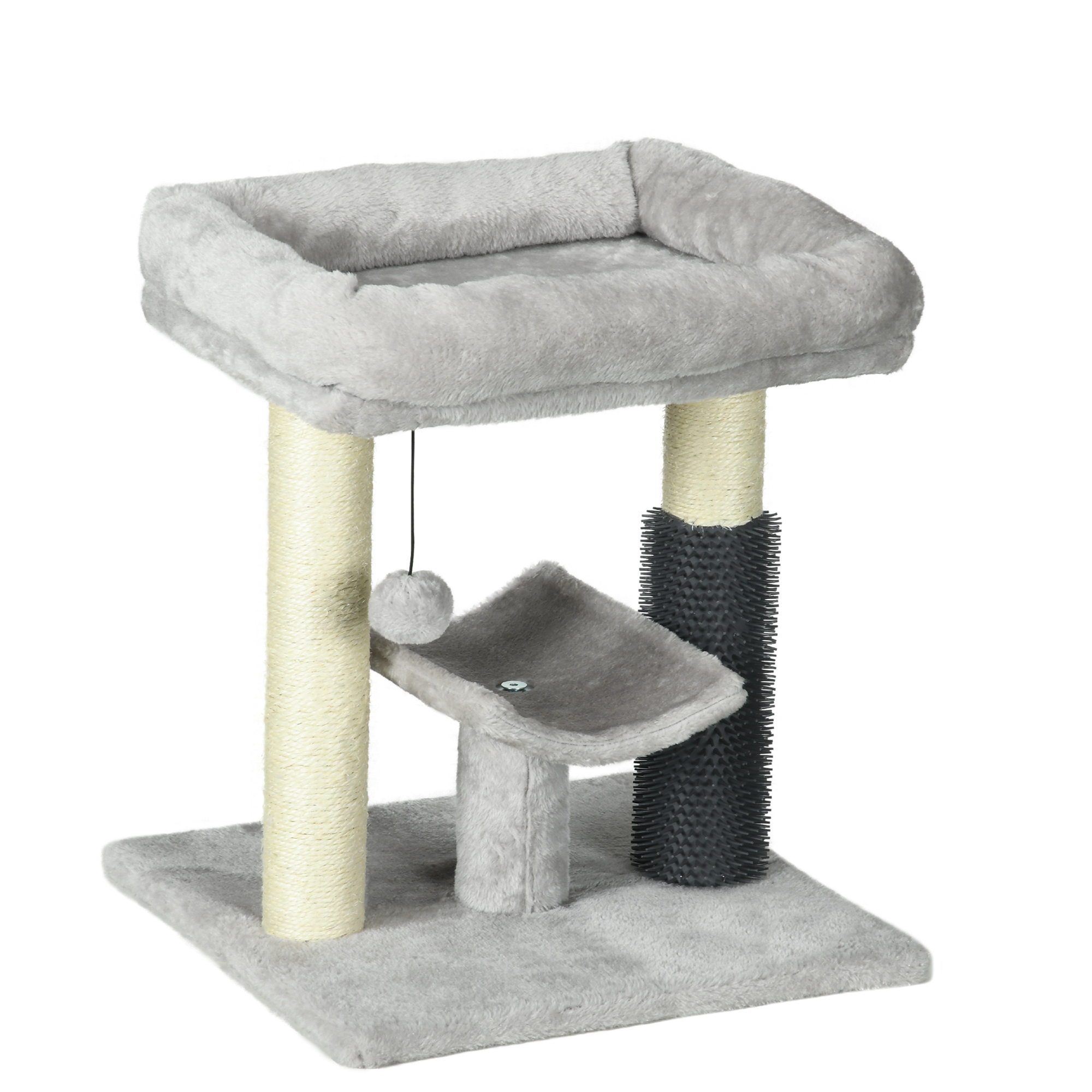 Arbre à chat griffoirs sisal naturel et massant plateforme panier jeu boule suspendue peluche gris