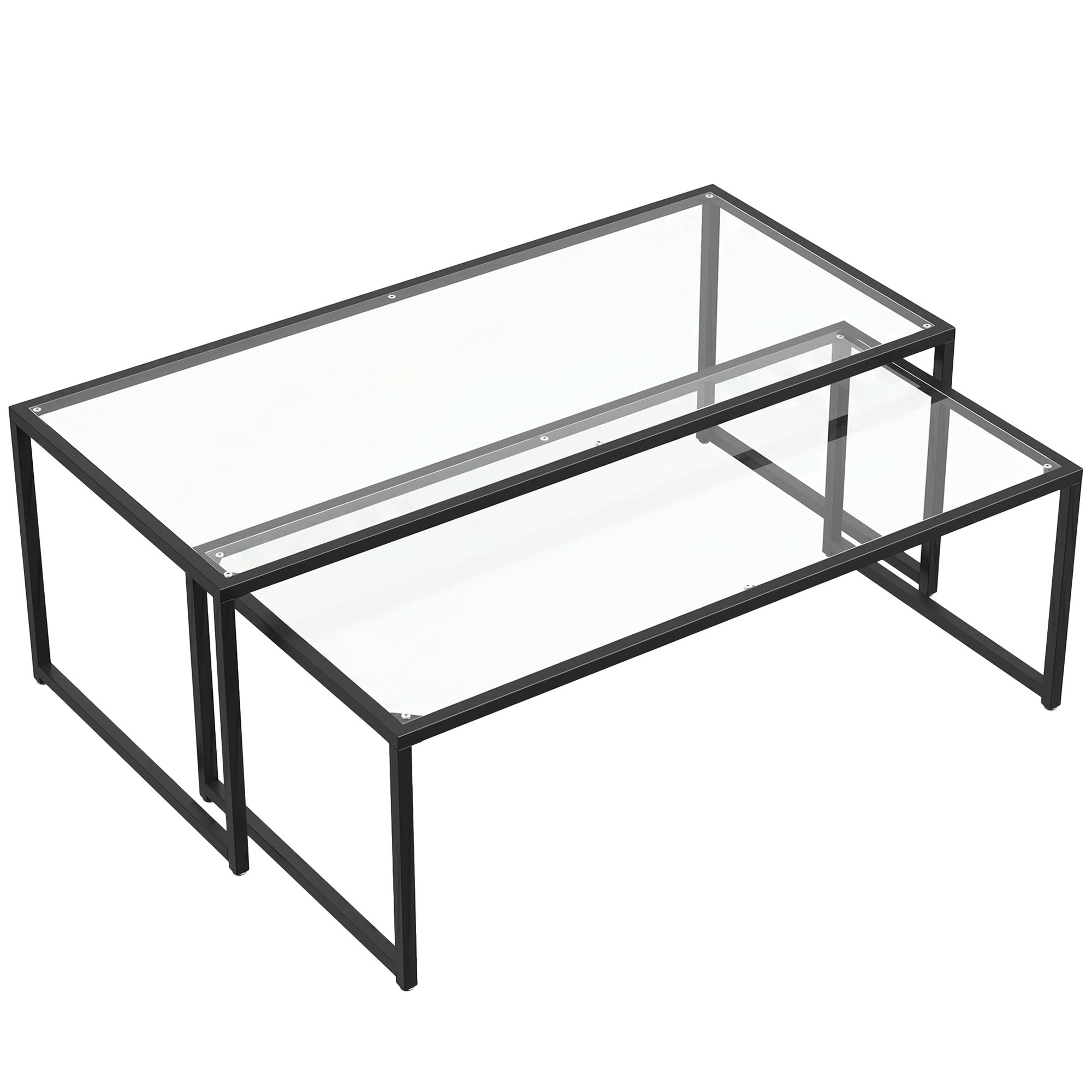 HOMCOM 2-delige set salontafels modern design glazen tafel met poedergecoat staal stapelbaar 80x80 cm zwart | Aosom.nl