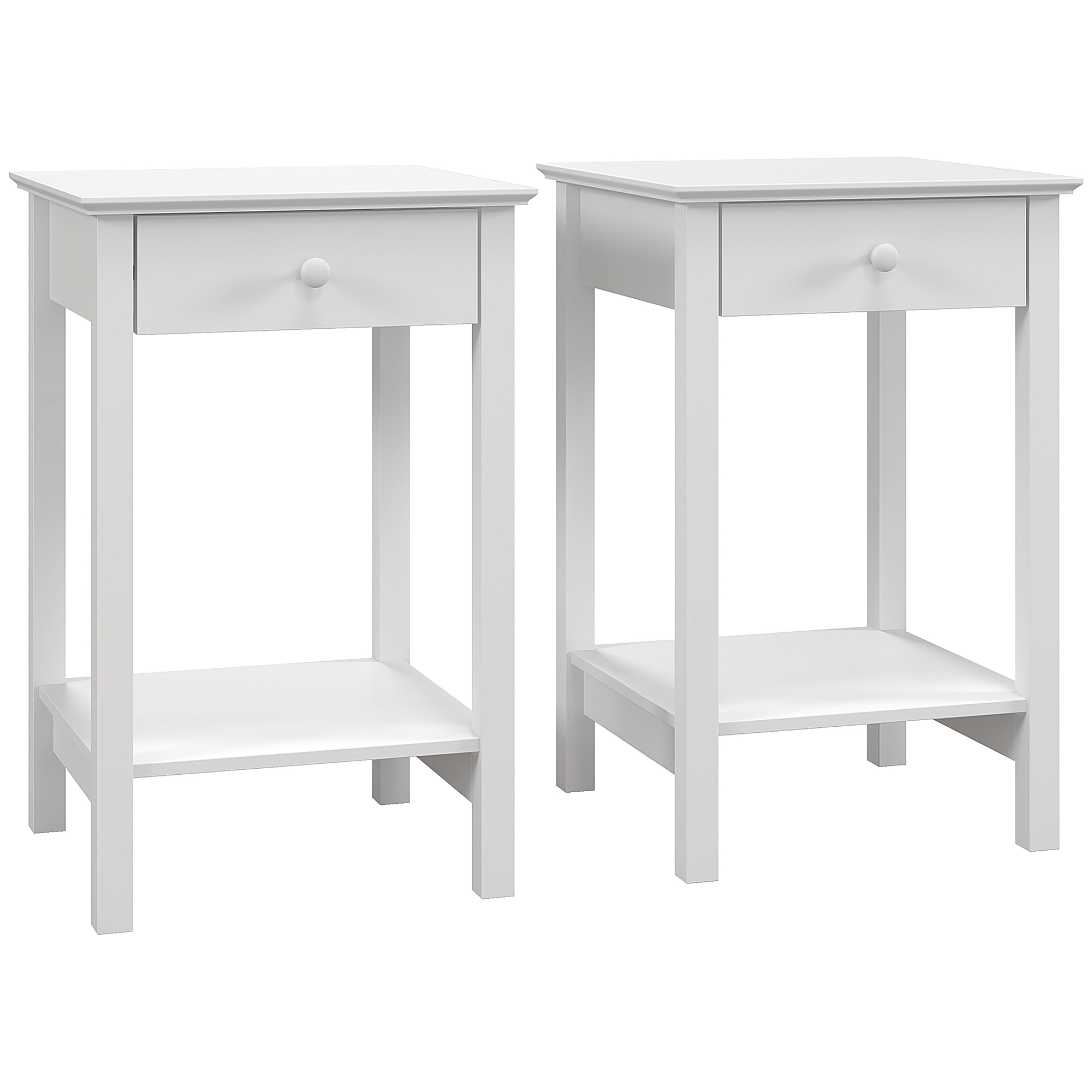 Homcom White Bedside Table, Wooden Side Table, Nightstand, Bedside Cabinet With Drawer And Storage Shelf For Bedroom, Set Of 2 | Aosom Uk