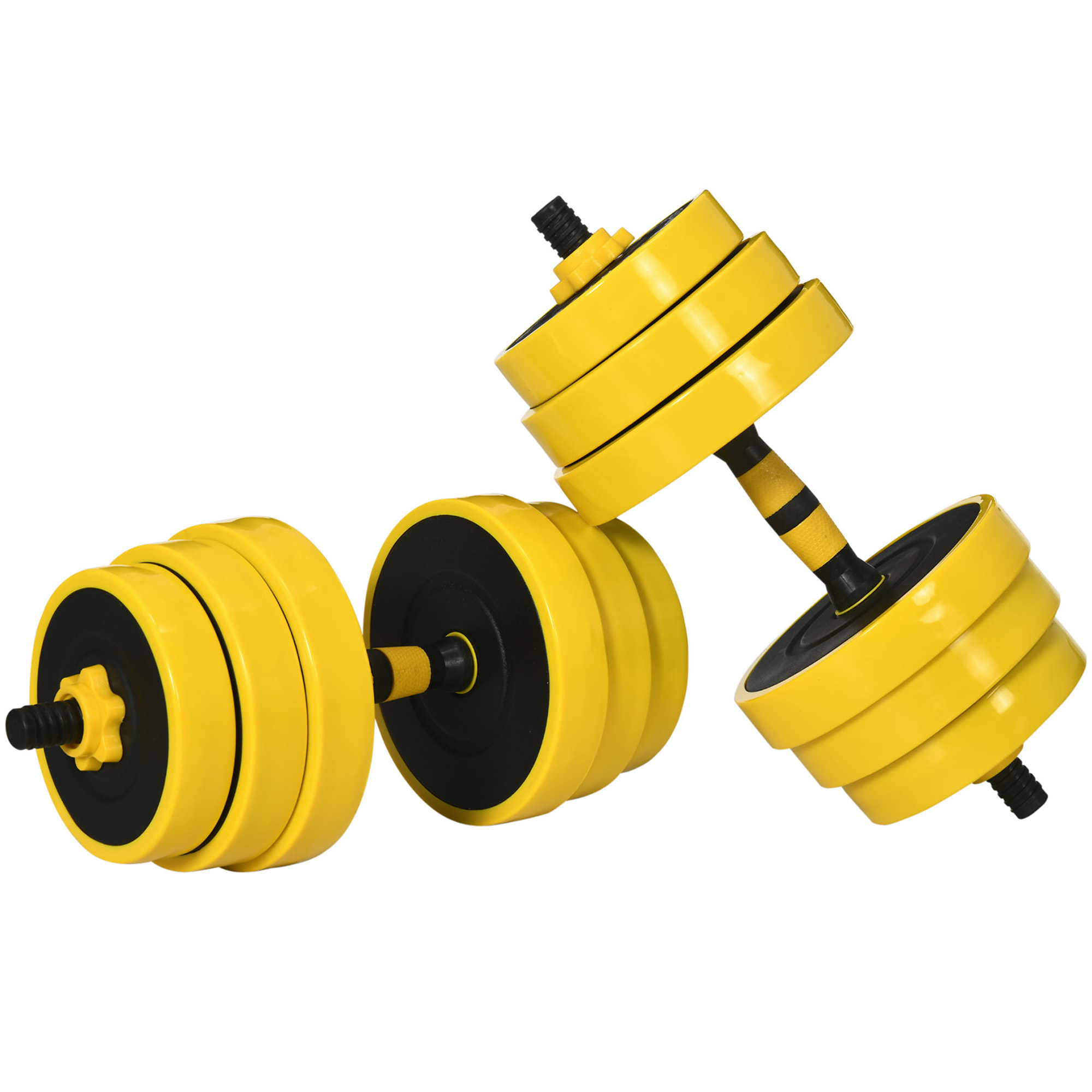 HOMCOM 25 kg halter set verstelbare 3-in-1 halterset 12 schijven 2 korte en 1 lange stang geel + zwart compacte training | Aosom.nl