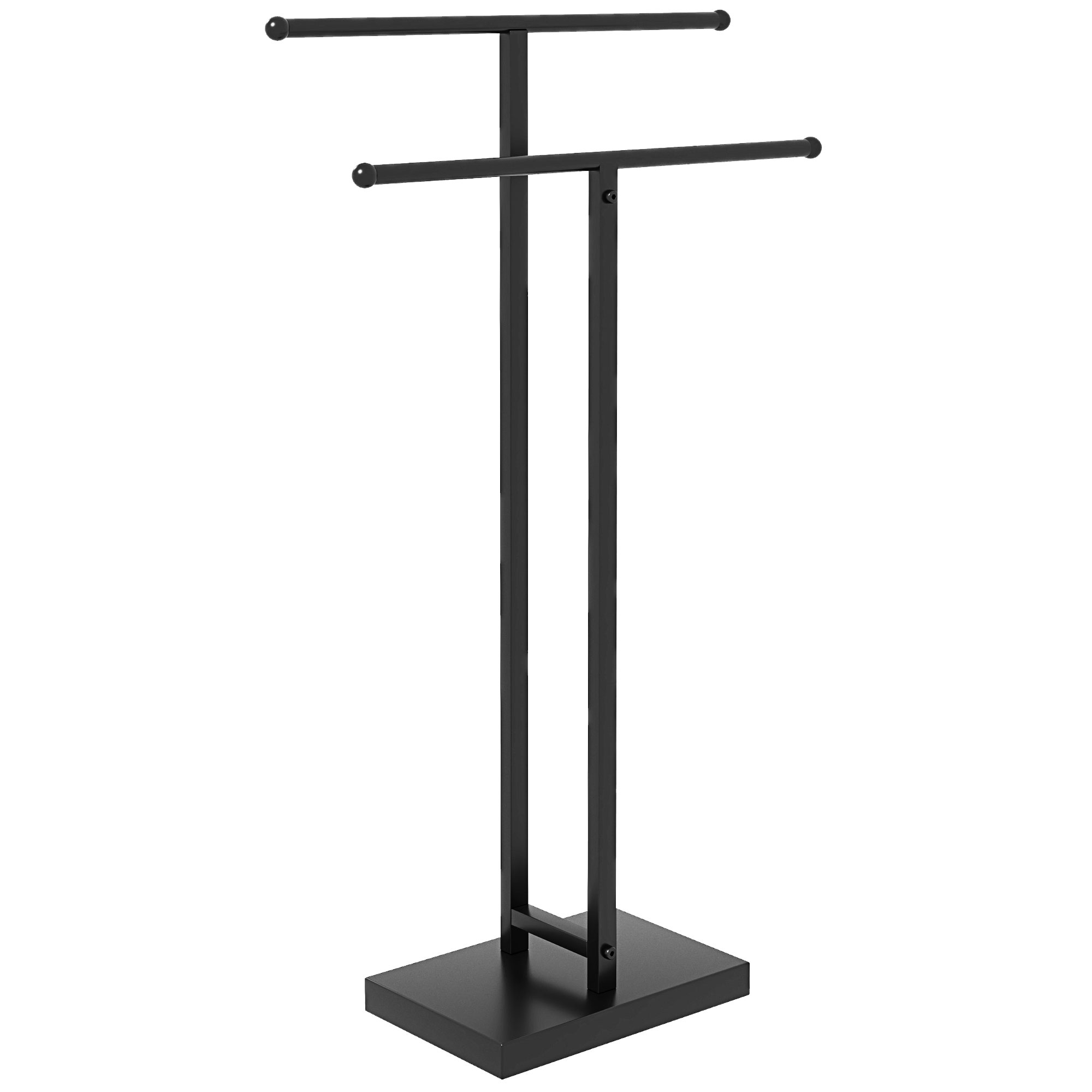 HOMCOM Suport de Prosoape de Podea cu 2 brate, Suport de Prosoape din Metal pentru Baie, 50x18,5x85 cm, Negru | Aosom Romania