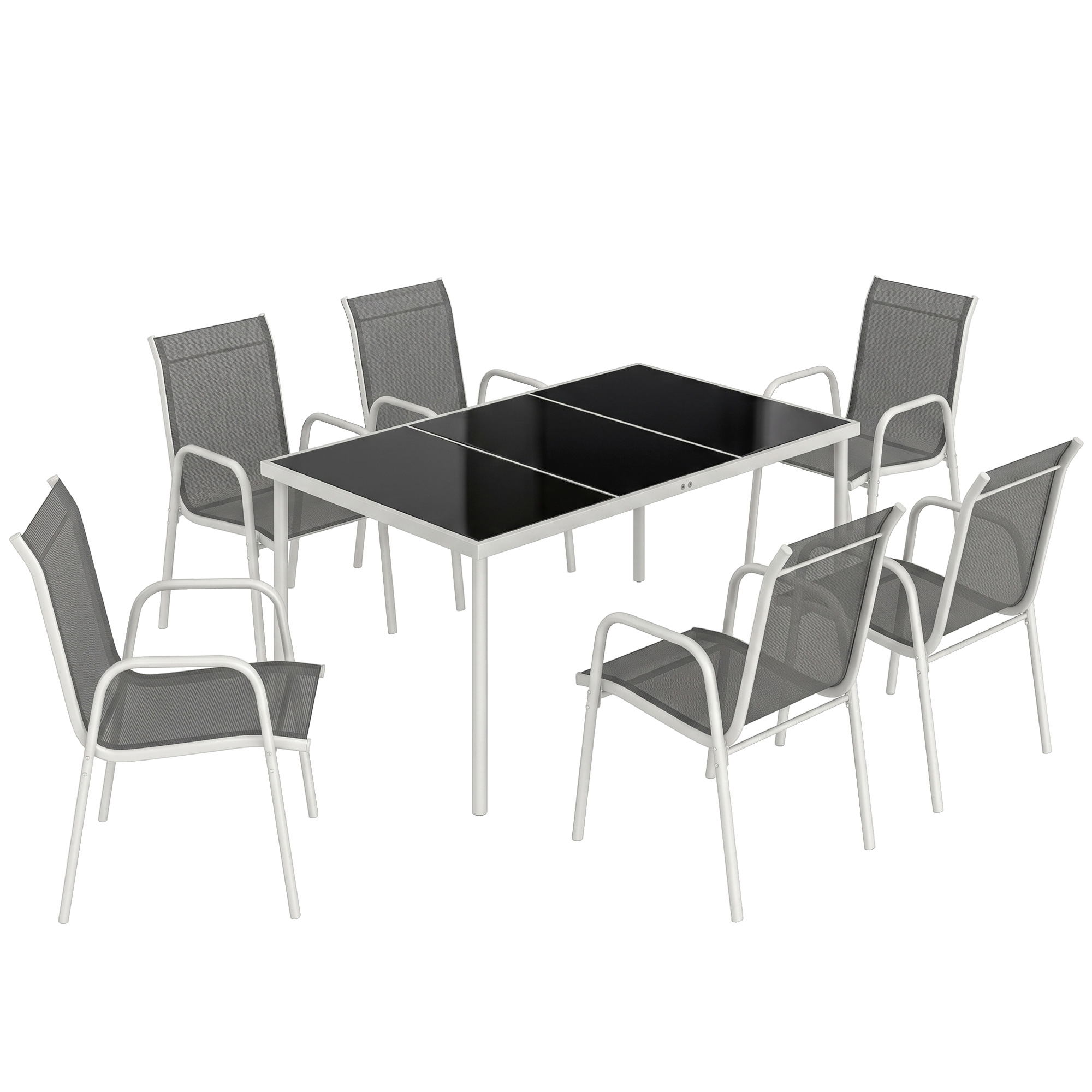 Outsunny Set de Gradina 7 Piese: Masa Dreptunghiulara si 6 Scaune Stivuibile | Aosom Romania