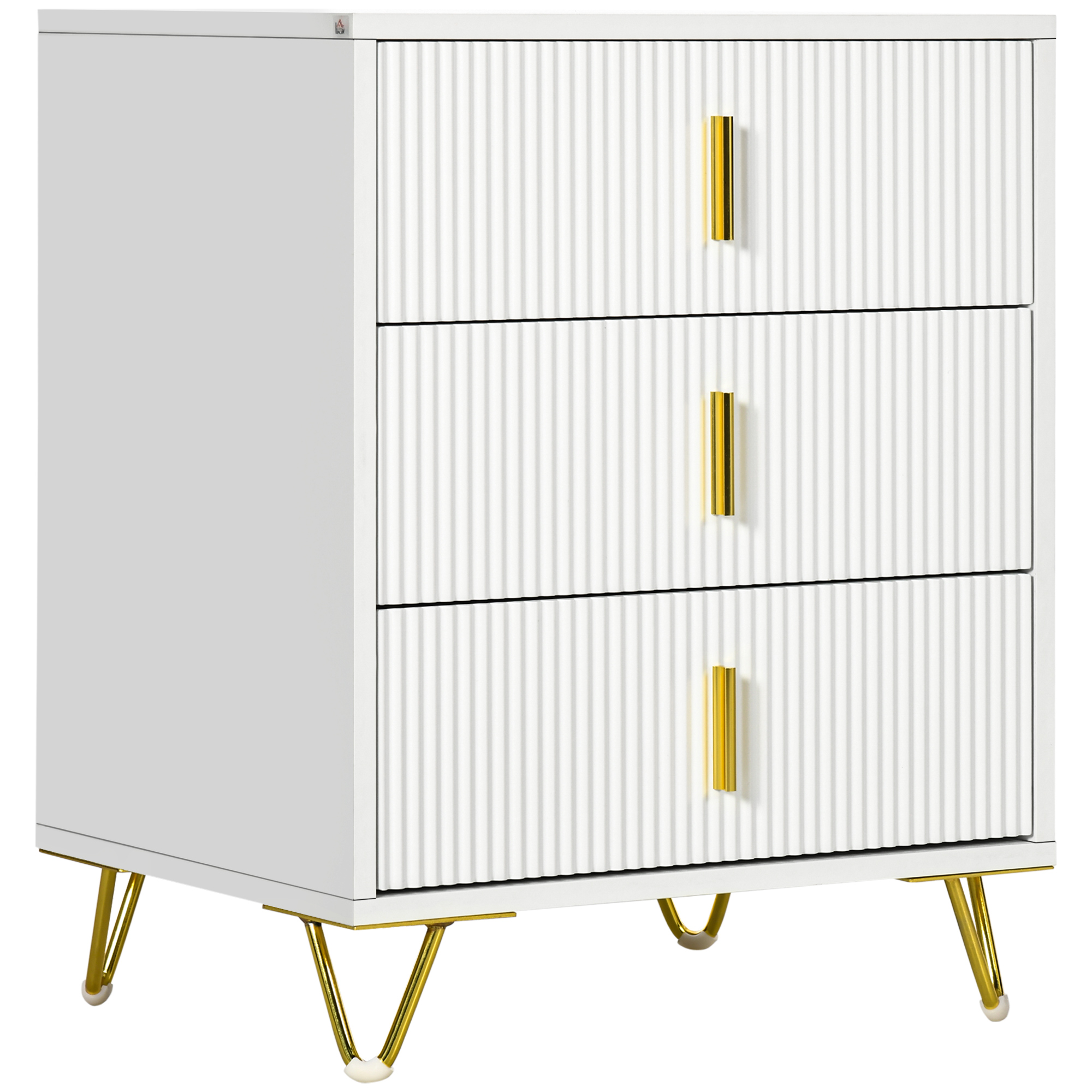 HOMCOM Elegant Chest of Three Drawers – White/Gold-Tone HOMCOM Elegant Chest of Three Drawers – White/Gold-Tone