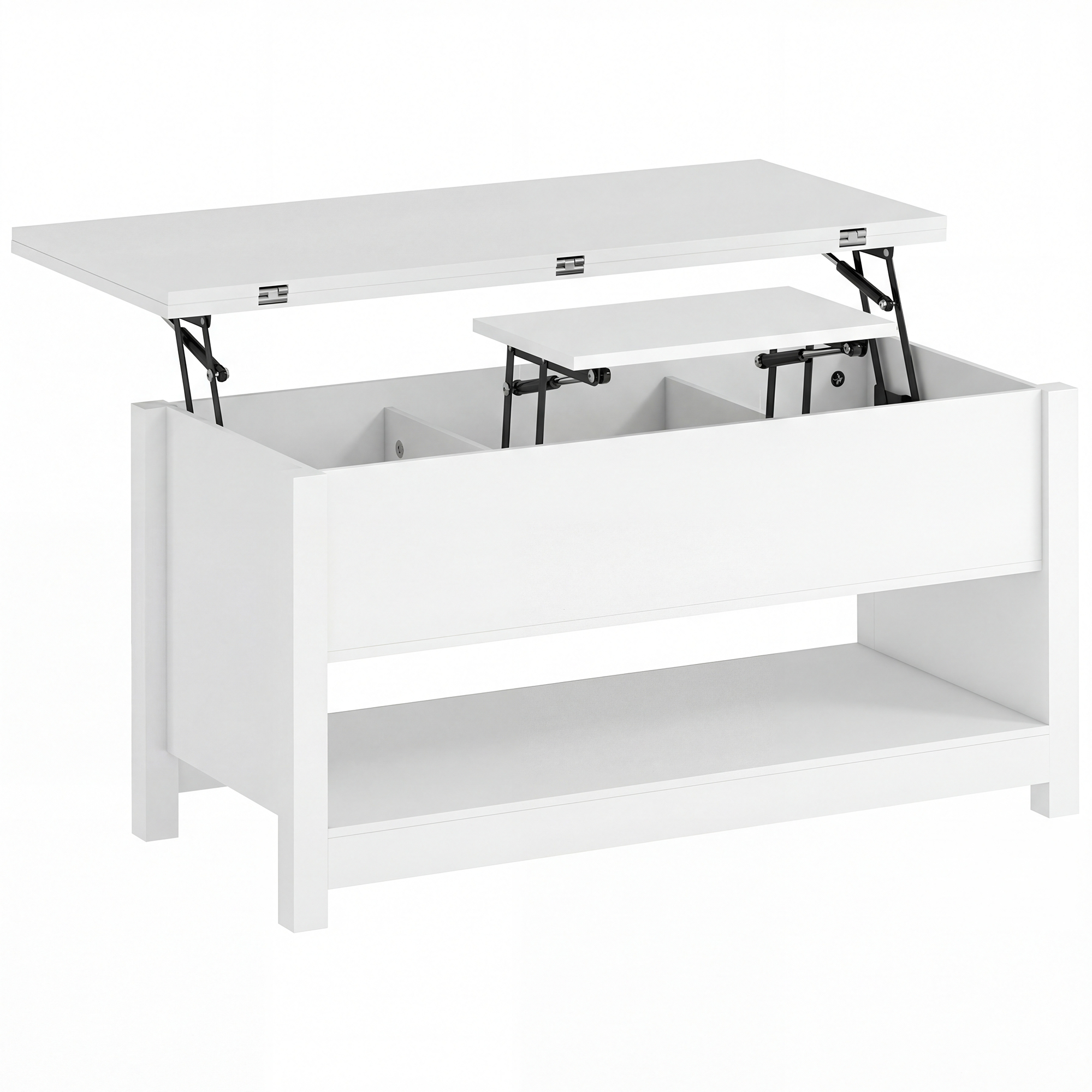 HOMCOM Mesa de Centro Elevable y Extensible con Compartimentos Ocultos Estante Abierto 100x90x64 cm Blanco | Aosom España