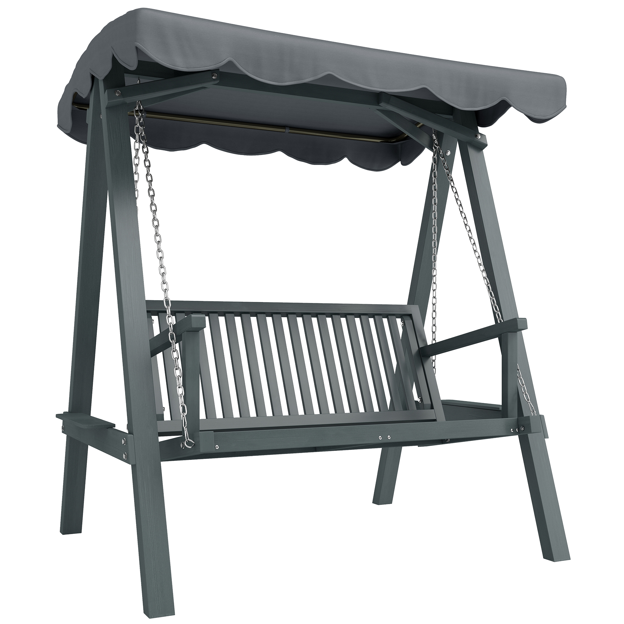 Outsunny 2 Seater Garden Swing Seat with Canopy, Wooden Swing Chair, Outdoor Hammock Bench for Balcony Patio Porch, Grey Outsunny 2 Seater Garden Swing Seat with Canopy, Wooden Swing Chair, Outdoor Hammock Bench for Balcony Patio Porch, Grey