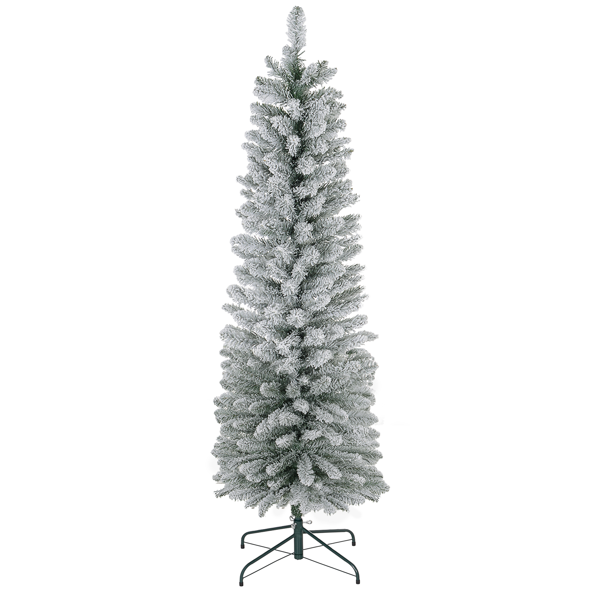 Homcom Green 6Ft Artificial Pencil Christmas Tree With 329 Snow Flocked Tips, Metal Base, Realistic Xmas Tree | Aosom Uk