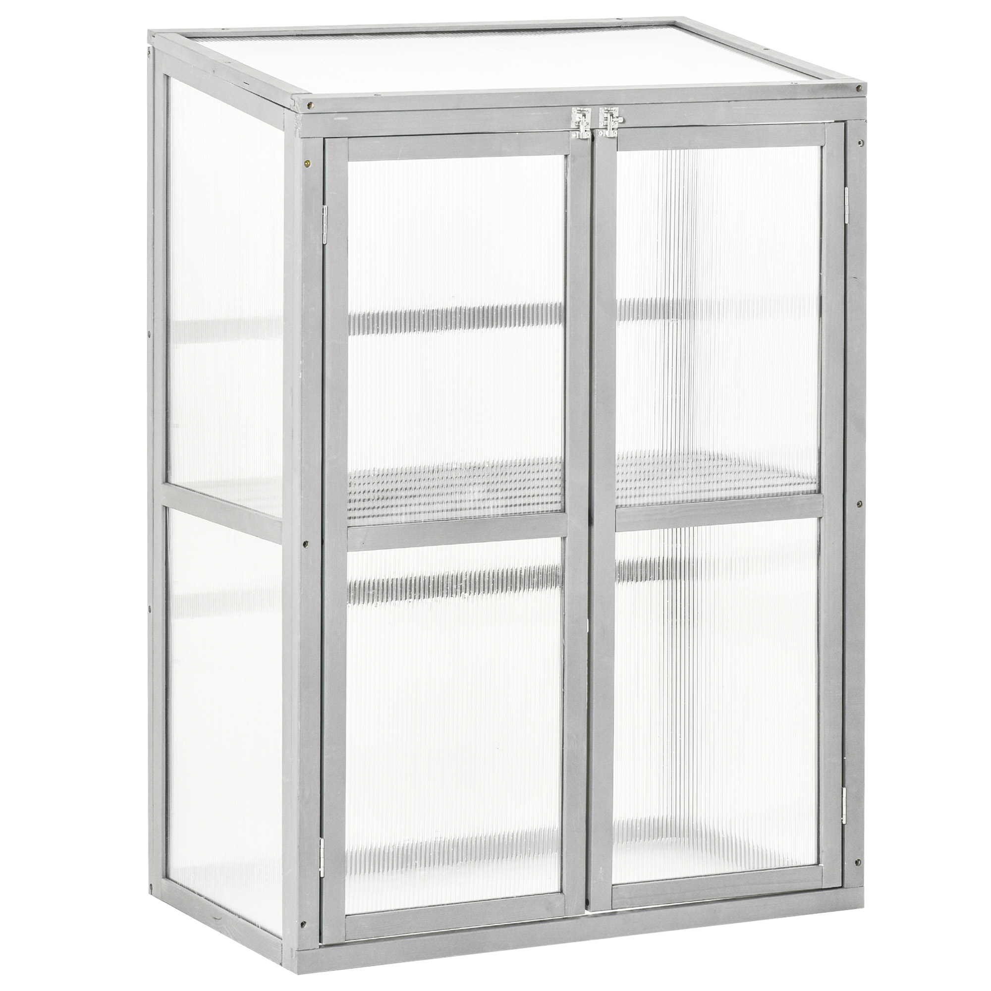 Outsunny Polycarbonate Cold Frame Greenhouse: Wooden Grow House with Adjustable Shelf & Double Doors, Slate Grey Aosom UK