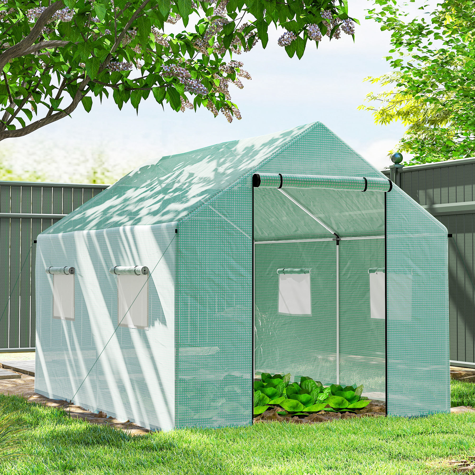 Outsunny Foliengewächshaus 2x3x2m winddicht mit Rollfenster & UV-Schutz, ideal für Tomaten, stabile Stahlkonstruktion in Grün Aosom.de – Bild 2 von 2
