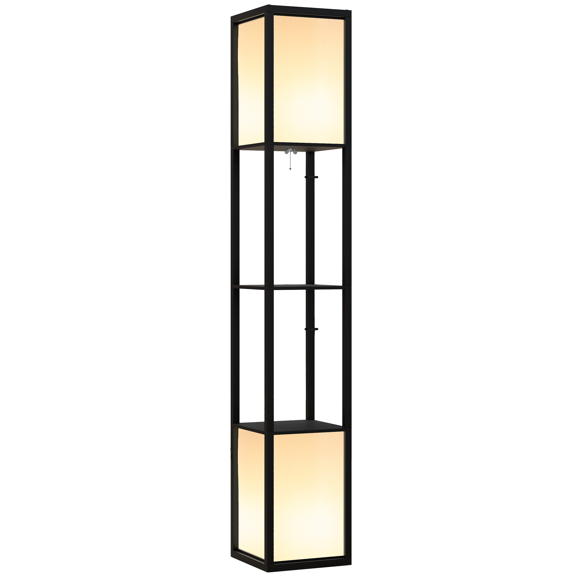 HOMCOM Floor Lamp with Shelves, Floor Standing Lamp with Dual Ambient Light and Two Shelves, for Living Room, Bedroom, Black   Aosom UK