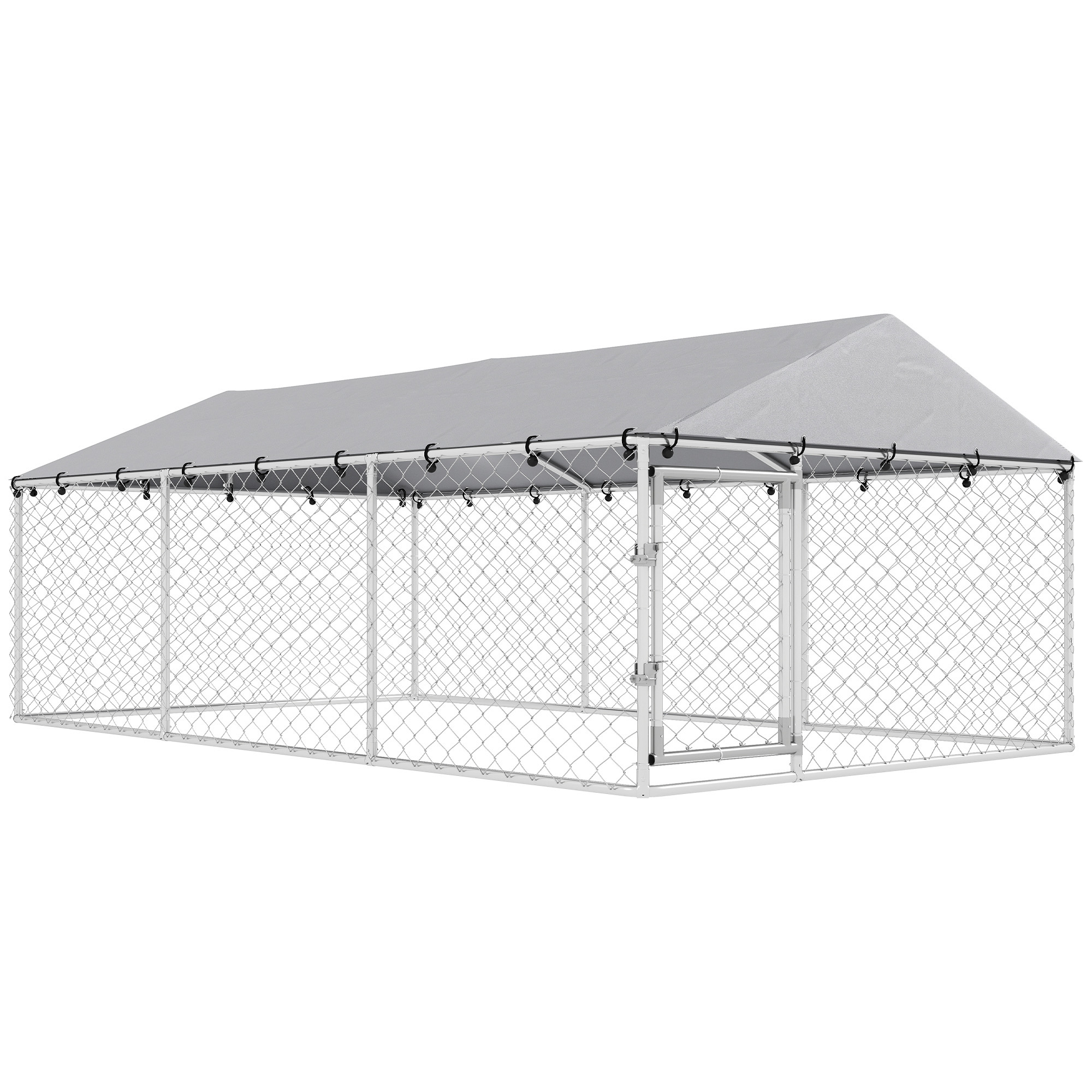 PawHut Hundezwinger für Außen, Hundebox mit abnehmbarem PE-UV-Dach, ausbruchsichere Tür, verzinkter Stahl, 400x230x150 cm, Silber Aosom