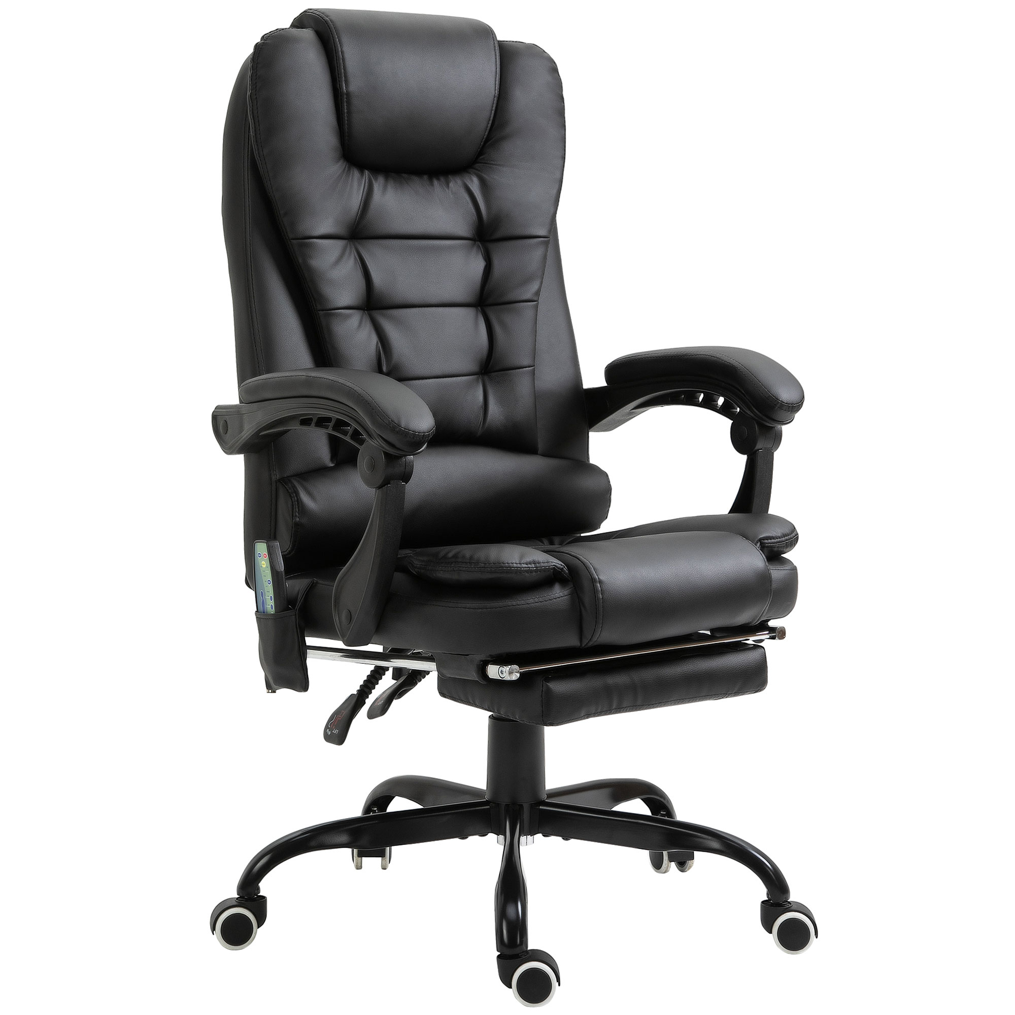 Vinsetto Silla de Masaje Silla de oficina con 7 Puntos Reposapiés Retráctil Altura Ajustable Control Remoto Tejido de PU Negro | Aosom España