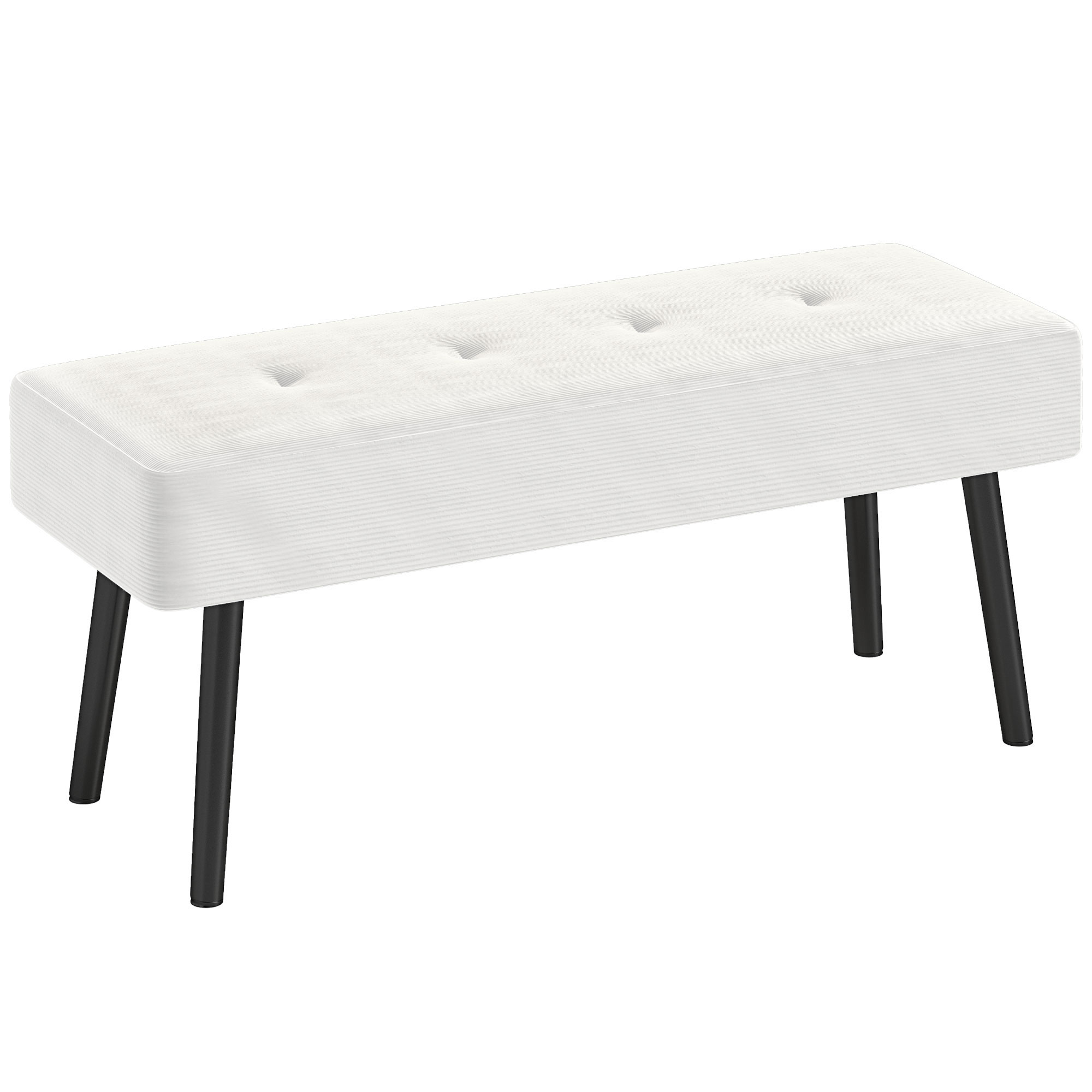 HOMCOM End of Bed Bench, Corduroy Bedroom Bench with Thick Padding and Steel Legs, Tufted Window Seat for Entryway, Living Room, Cream White HOMCOM End of Bed Bench, Corduroy Bedroom Bench with Thick Padding and Steel Legs, Tufted Window Seat for Entryway, Living Room, Cream White