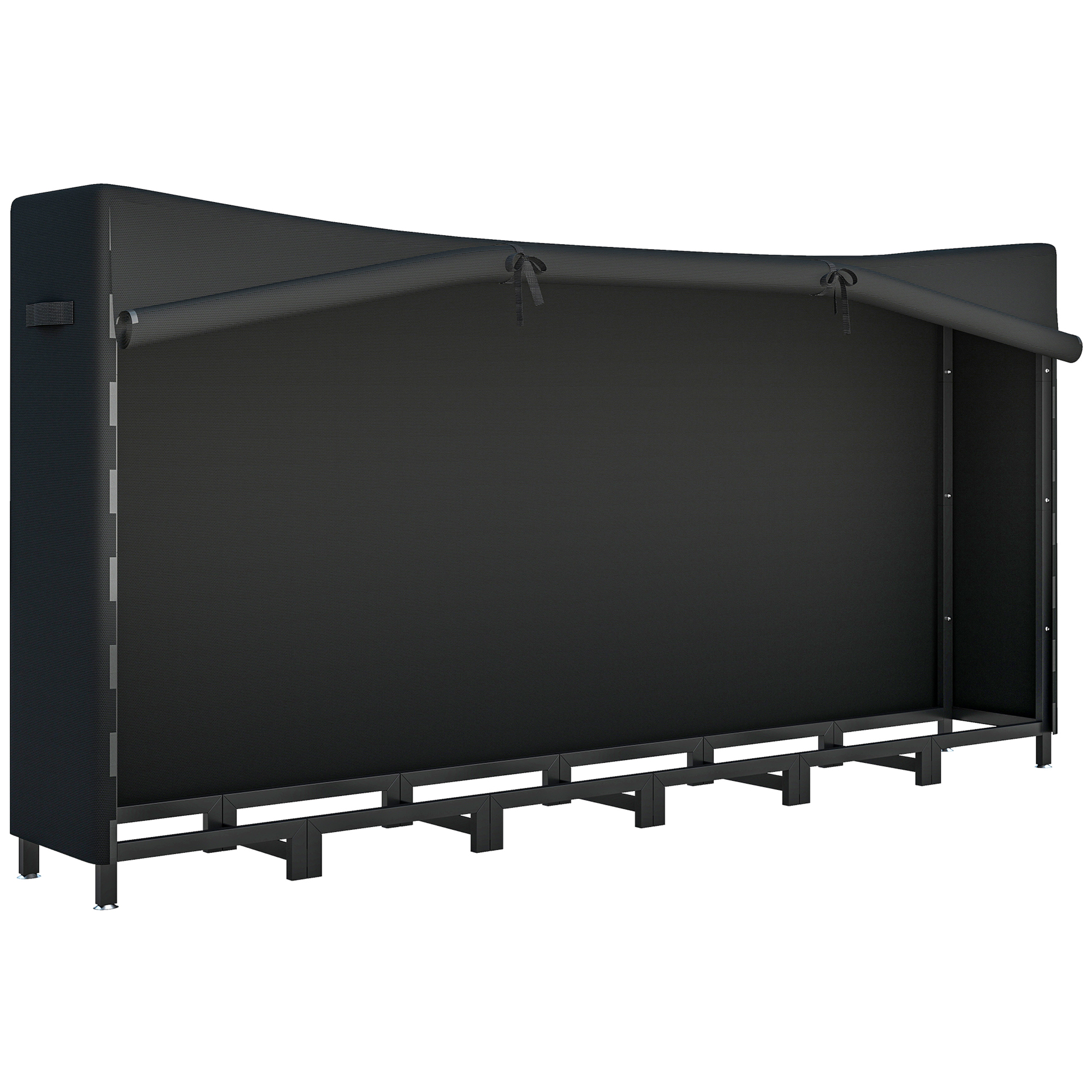 Outsunny Leñero Exterior Metálico de Chimenea Soporte para Leña con Cubierta Impermeable y Cadenas de Acero 235x31x116 cm Negro