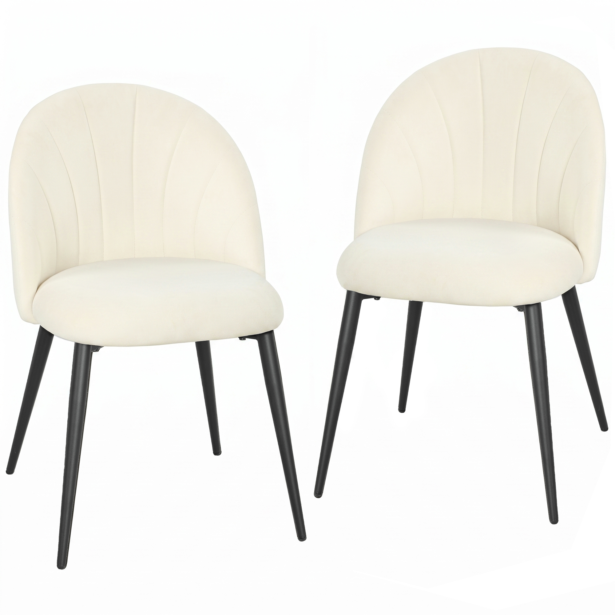 HOMCOM Esszimmerstühle 2er Set Küchenstuhl mit muschelförmiger Rückenlehne, Samtoptik, Sessel Polsterstuhl mit verstellbarem Fußpolster, Stühle, Wohnzimmerstuhl mit Stahlbeine für Esstisch, Cremeweiß Aosom
