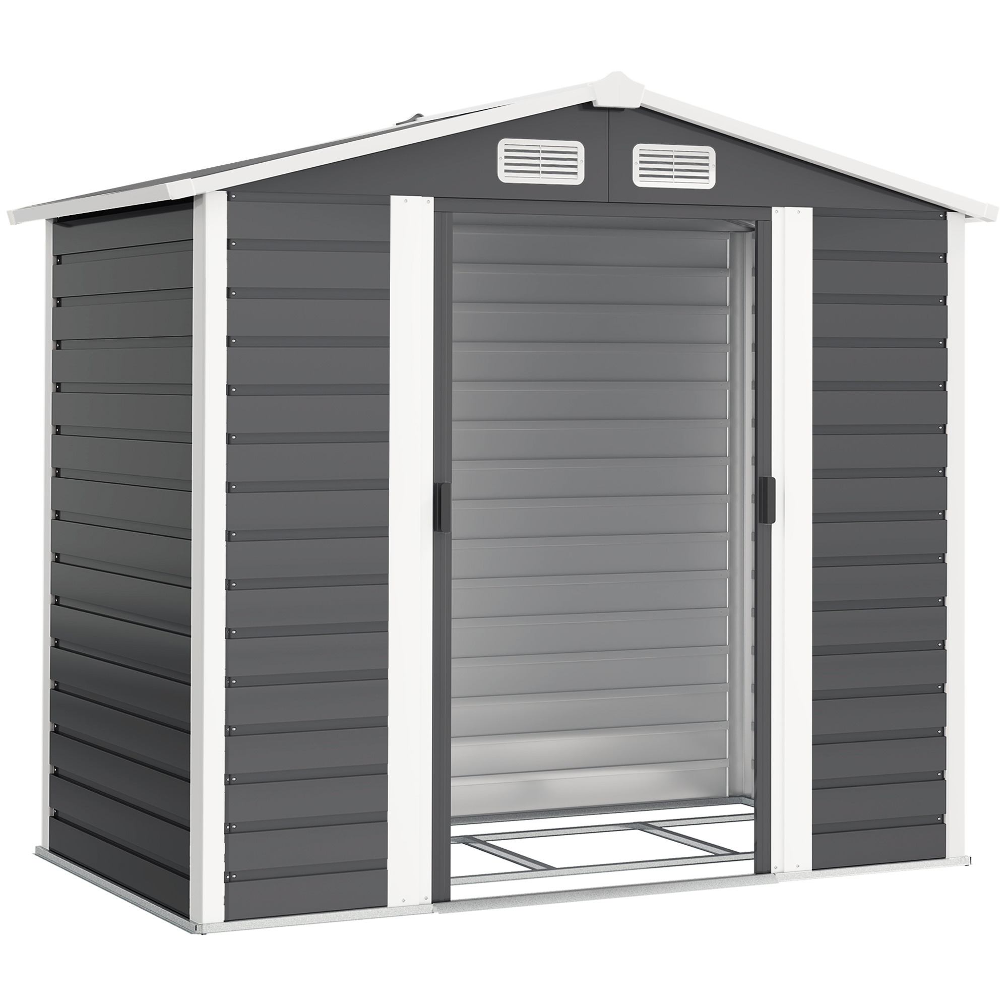 Outsunny 7 x 4ft Metal Garden Shed, Galvanised Steel Shed with Double Lockable Doors, Vents and Gloves, Outdoor Tool Storage Shed for Garden, Patio, Dark Grey