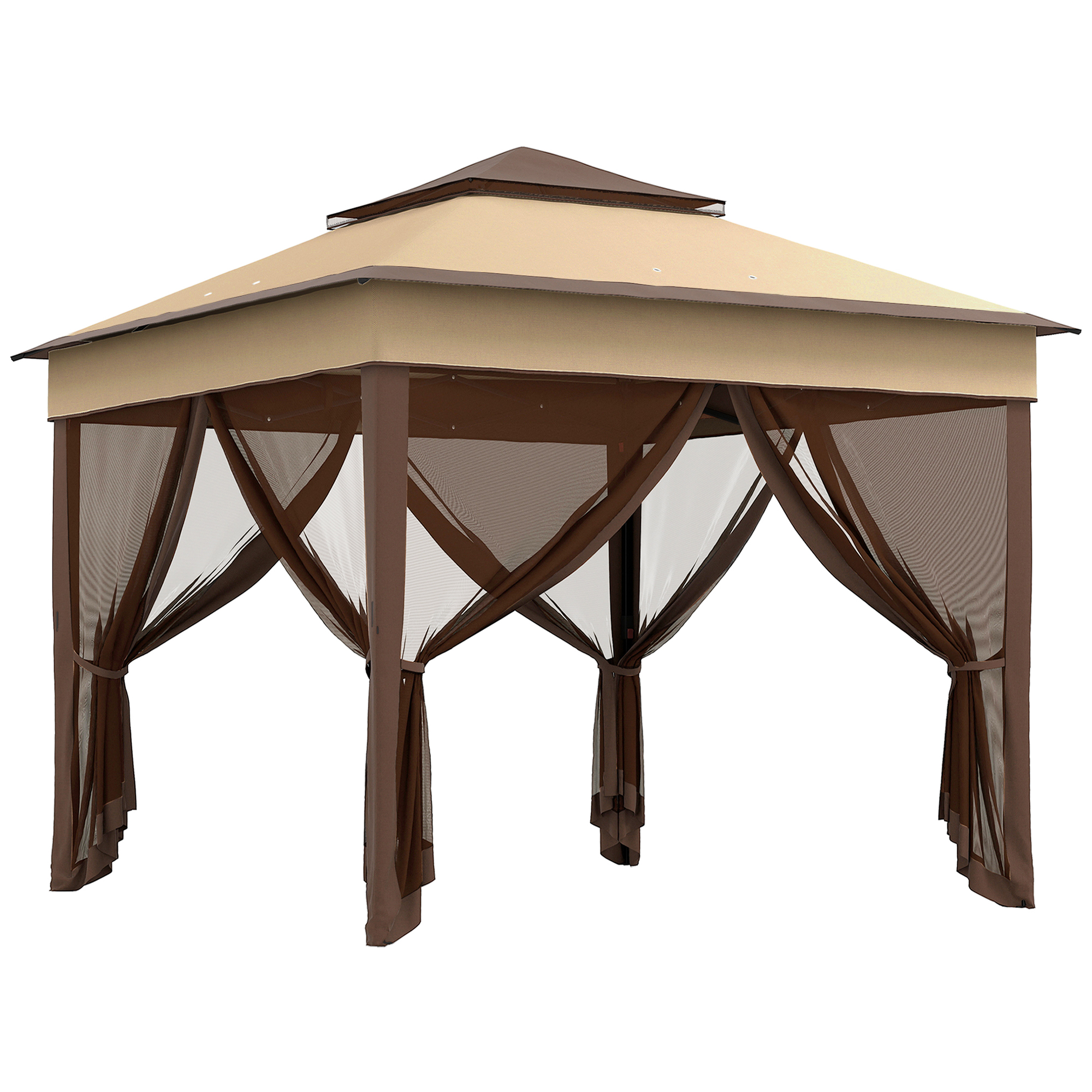 Outsunny 3 x 3(m) Pop Up Gazebo, Height Adjustable Instant Event Shelter with Netting and Carrying Bag, Beige
