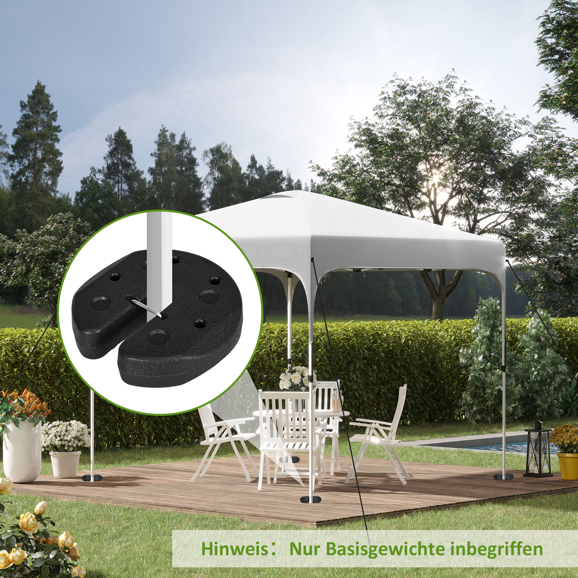 Outsunny Pavillonstandfüße 4er-Set 12 kg Gewichte mit Befestigungsstiften und Transportgurt Standsicherung für Faltpavillon, Partyzelt, HDPE, Schwarz   Aosom