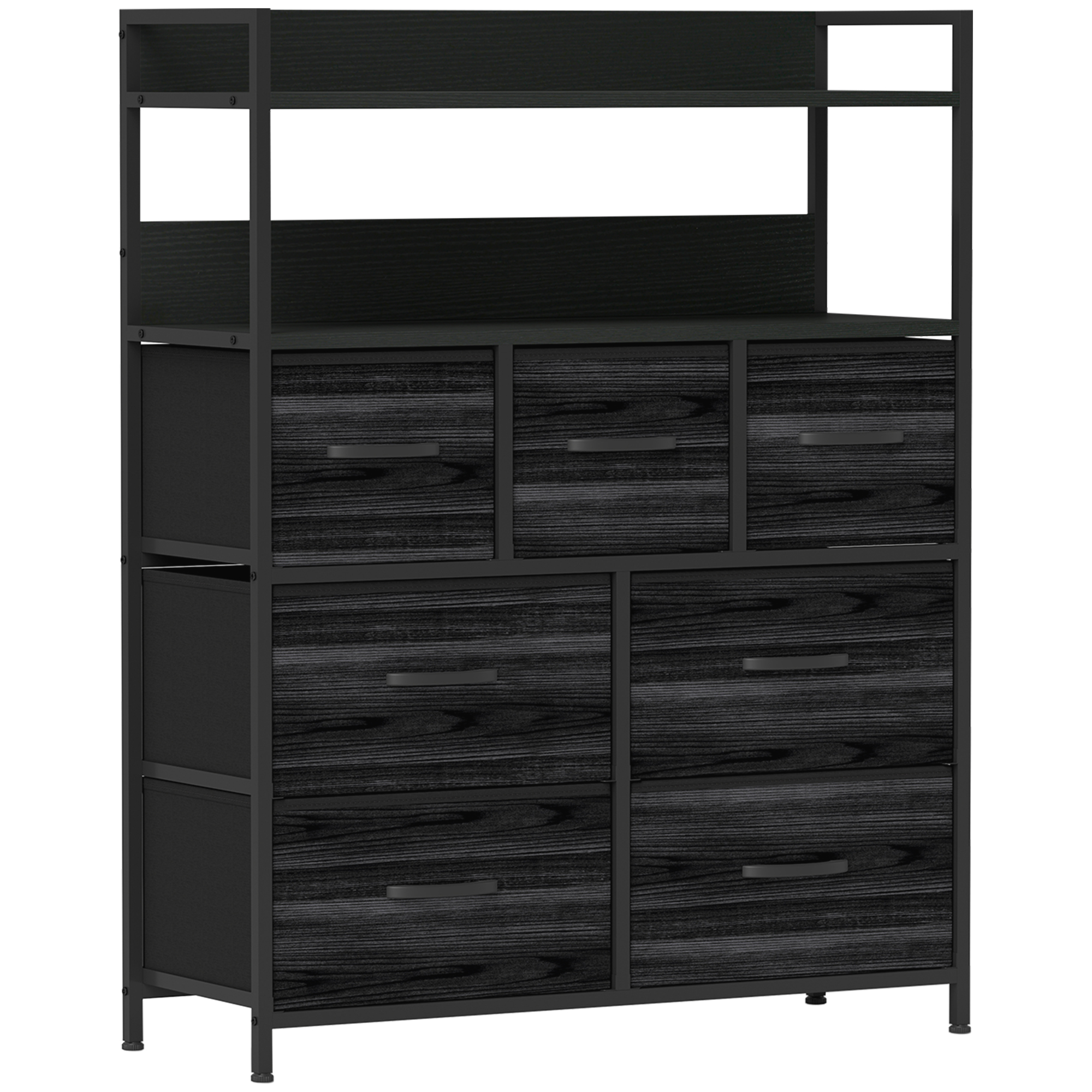 HOMCOM Rustic Chest of Seven Fabric Drawers – Black