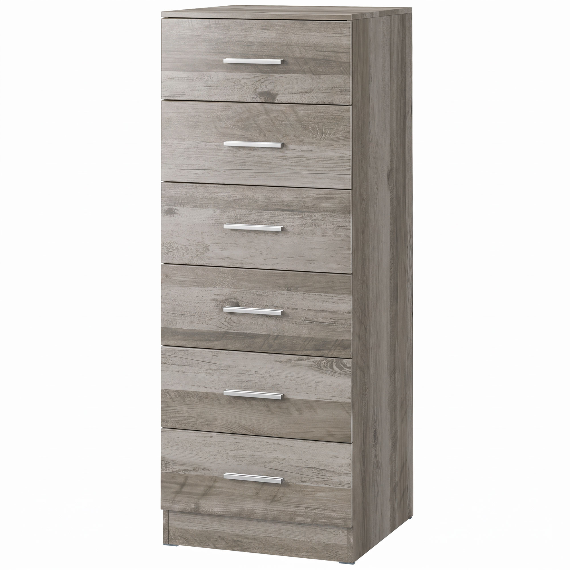 HOMCOM Kommode mit 6 Schubladen, hohe und schmale Kommode für Schlafzimmer, Wohnzimmer, Ankleide, Flur, 40x40x110 cm, Hellgrau Aosom