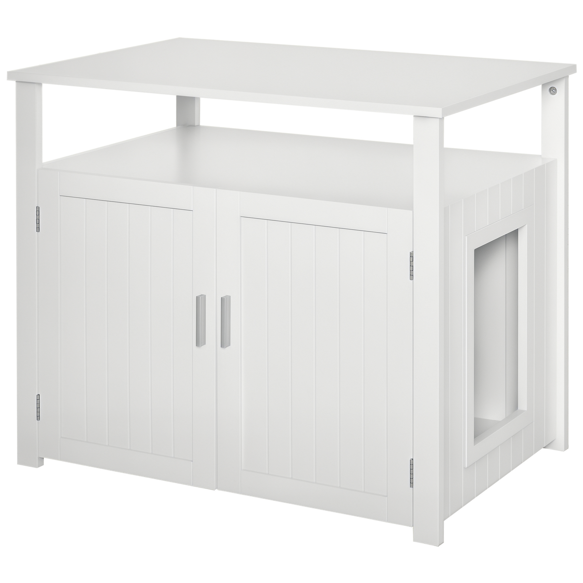 Pawhut White Wooden Cat Litter Box Enclosure Furniture With Adjustable Interior Wall & Large Tabletop For Nightstand, | Aosom Uk