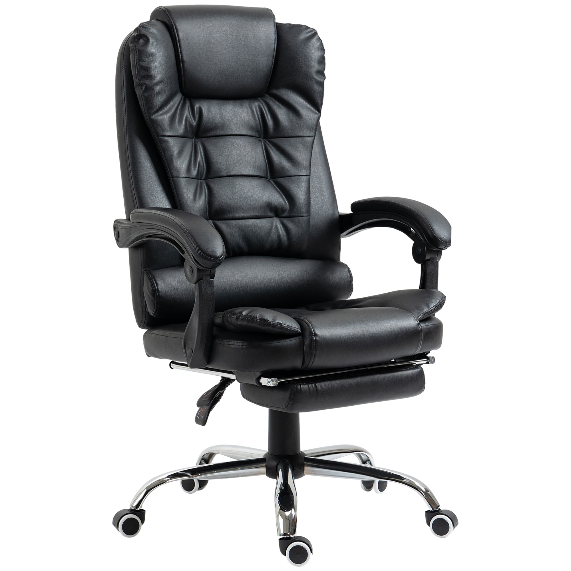 HOMCOM Silla de Escritorio con Reposapiés Silla Ejecutiva Giratoria con Altura Ajustable Tapizada en PU y Reposabrazos Negro