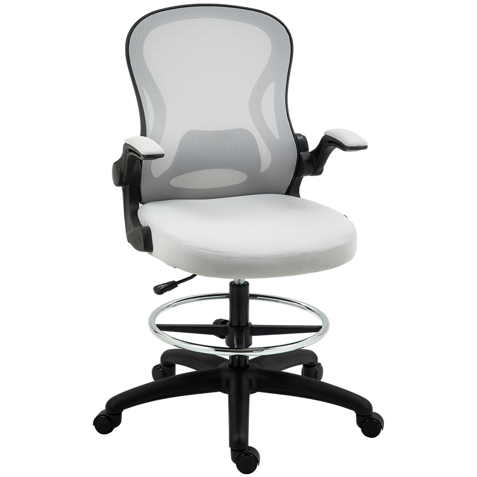 Vinsetto Silla de Dibujo Giratoria con Soporte Lumbar Reposapiés Ajustable y Reposabrazos Abatibles 59x65x102-122 cm Gris Claro