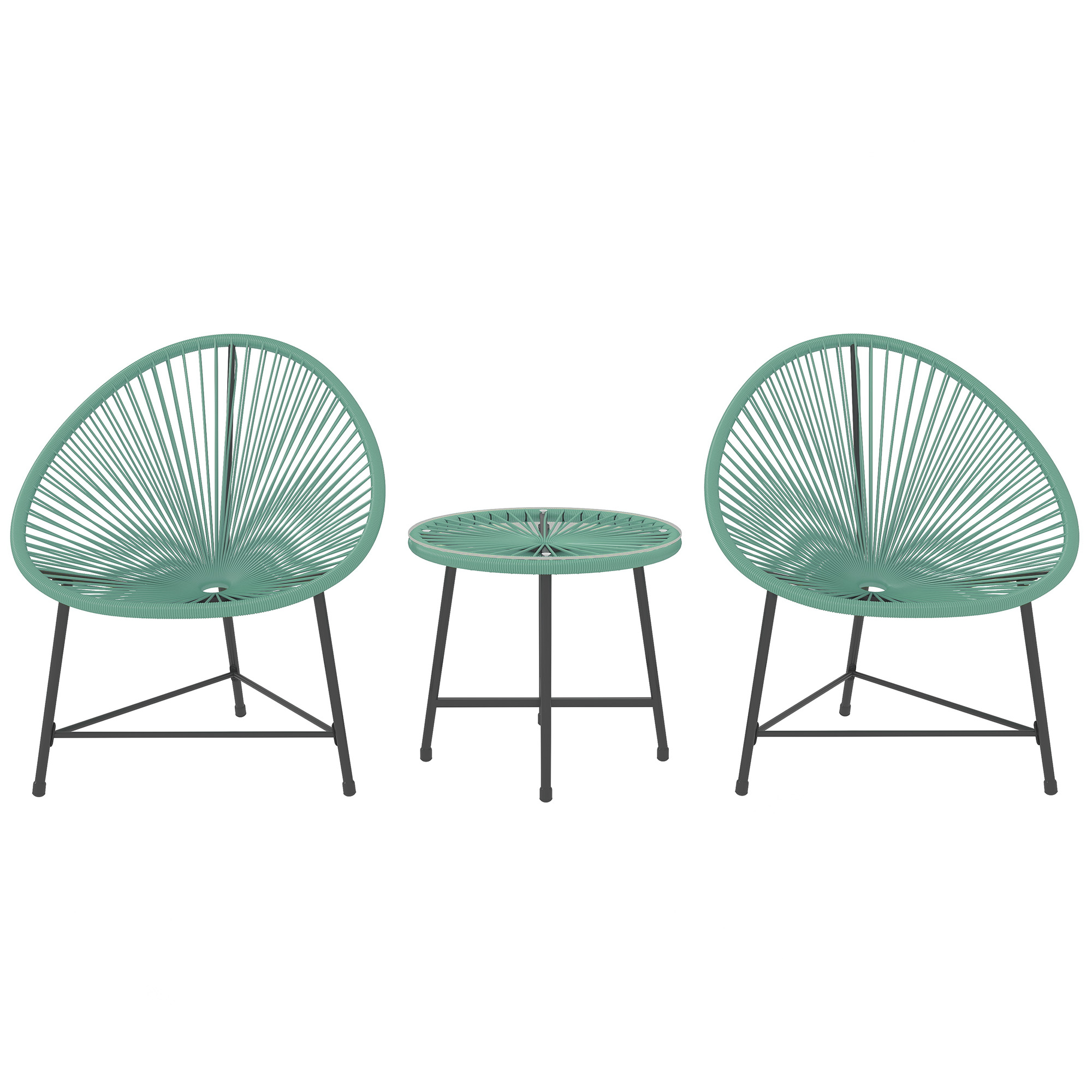 Outsunny Green Rattan Bistro Set With Acapulco Chairs And Glass Table,