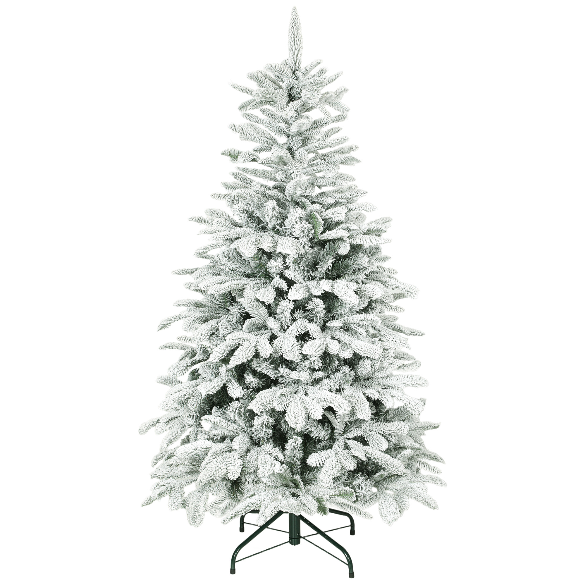 HOMCOM 5 ft Artificial Flocked Christmas Tree with 717 Branches, Hinged Xmas Tree with Foldable Metal Stand, Easy Assembly for Home Office Decor