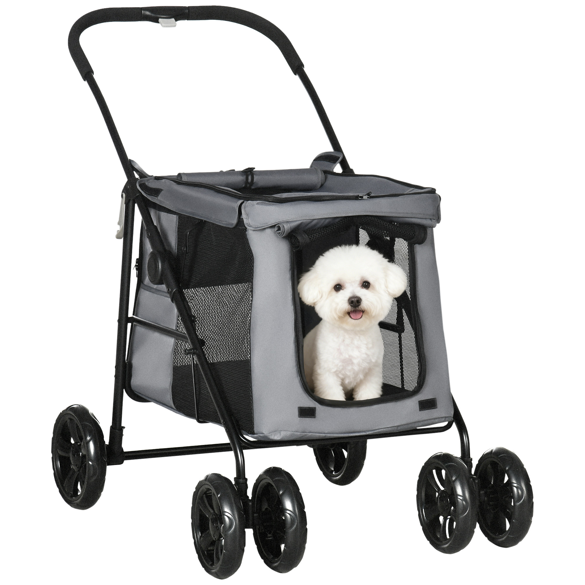 PawHut Poussette pliable animaux chien chat coussin inclus roues avec frein tissu 600D Oxford 102 x 62 x 105 cm gris Aosom France PawHut Poussette pliable animaux chien chat coussin inclus roues avec frein tissu 600D Oxford 102 x 62 x 105 cm gris Aosom France