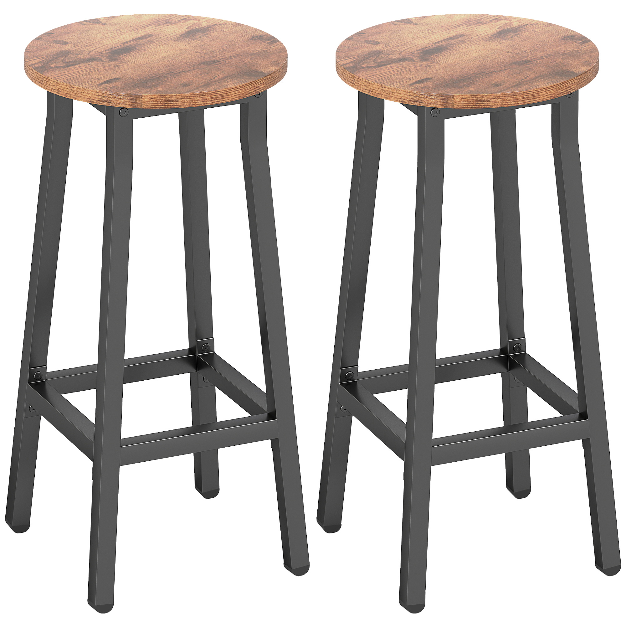 HOMCOM Bar Stools Set of 2 Breakfast Bar Stools with Footrest, Industrial Round, 32 x 32 x 65 cm, Rustic Brown HOMCOM Bar Stools Set of 2 Breakfast Bar Stools with Footrest, Industrial Round, 32 x 32 x 65 cm, Rustic Brown