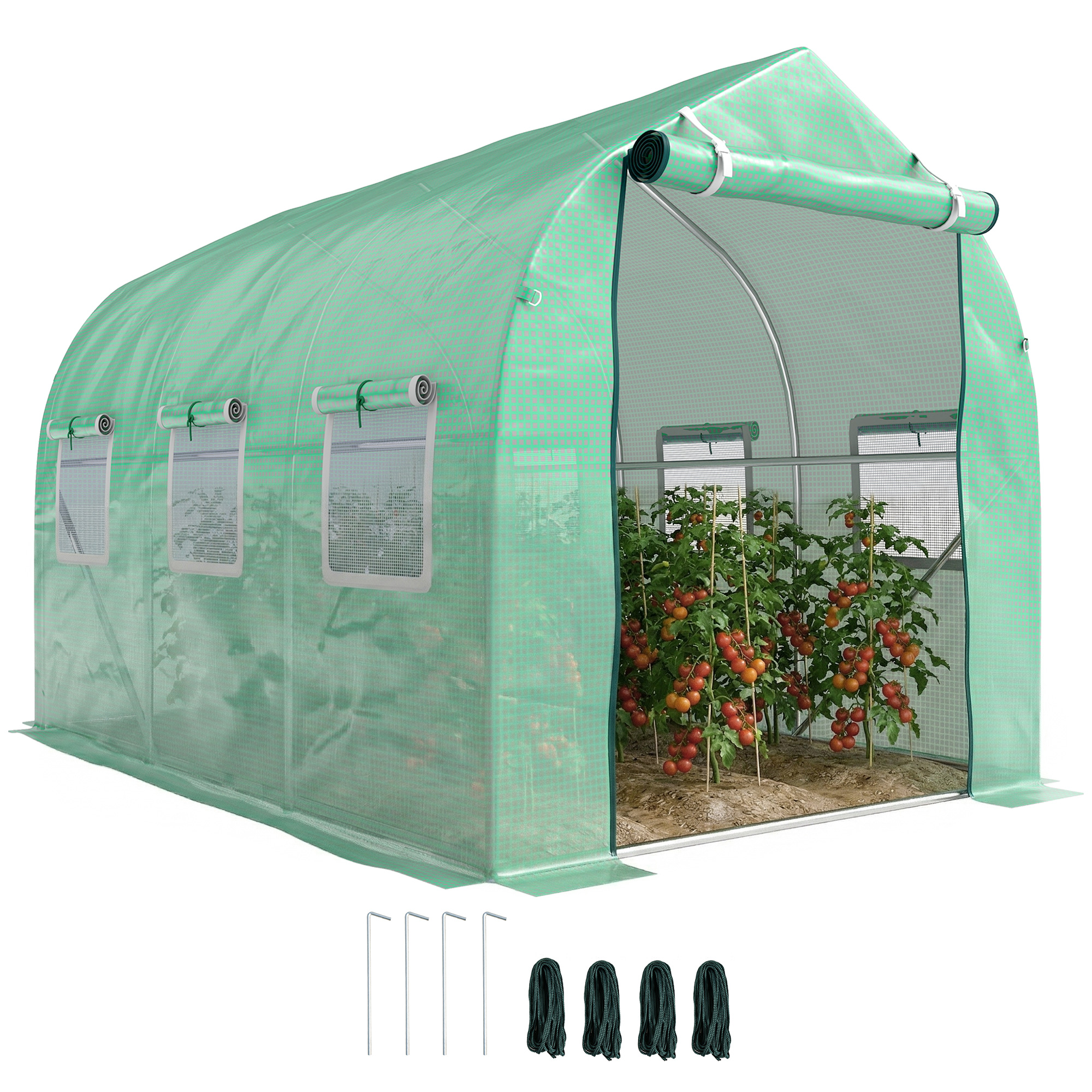 Outsunny Polytunnel Greenhouse with Windows and Door, Walk in Greenhouse for Garden, Backyard (3 x 2 M) Outsunny Polytunnel Greenhouse with Windows and Door, Walk in Greenhouse for Garden, Backyard (3 x 2 M)