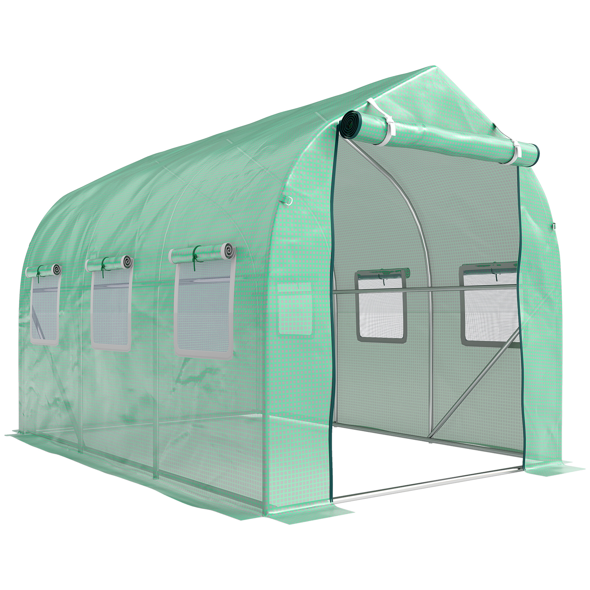 Outsunny Invernadero de Túnel 3x2x2 m con 6 Ventanas de Malla y Puerta Invernadero de Huerto para Patio Jardín Verde