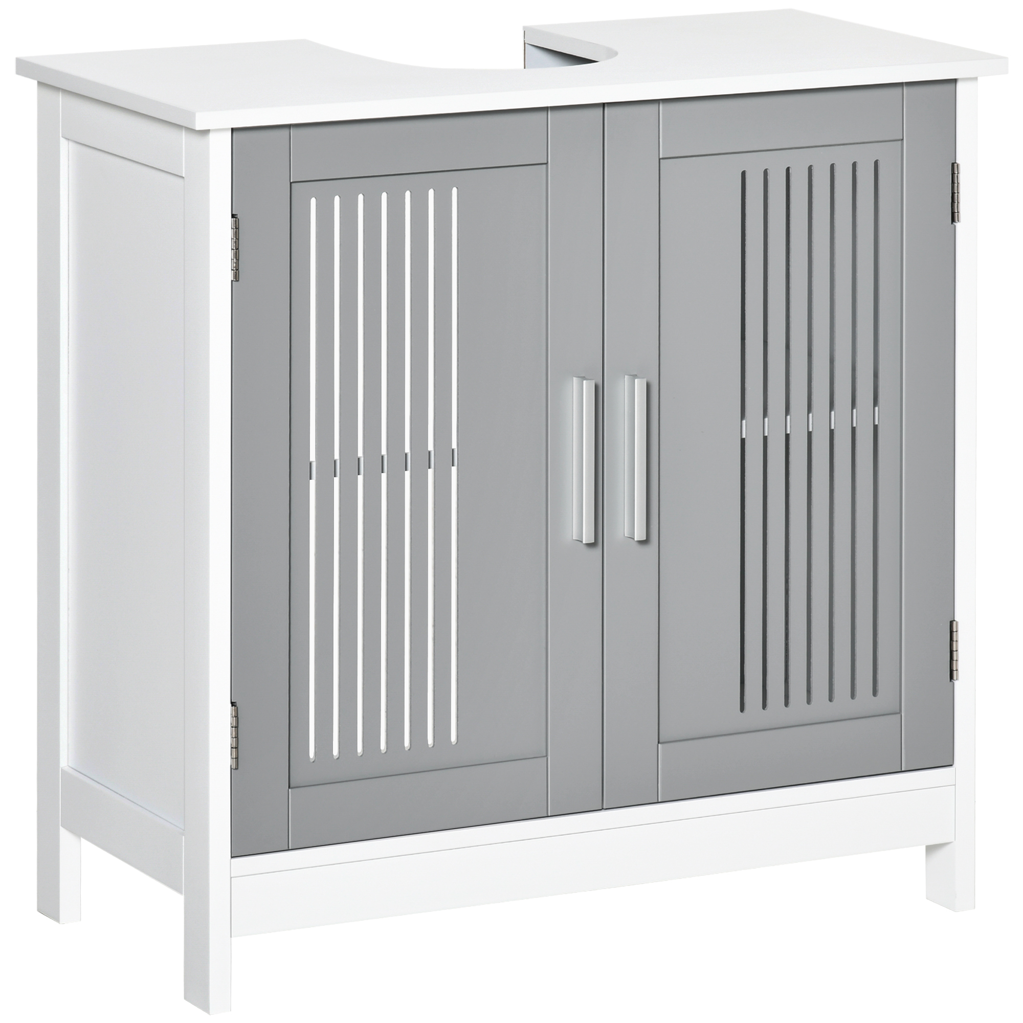 Kleankin Under Sink Cabinet with Double Doors, Modern Bathroom Vanity Unit, Storage Cupboard with Adjustable Shelves, Grey   Aosom UK