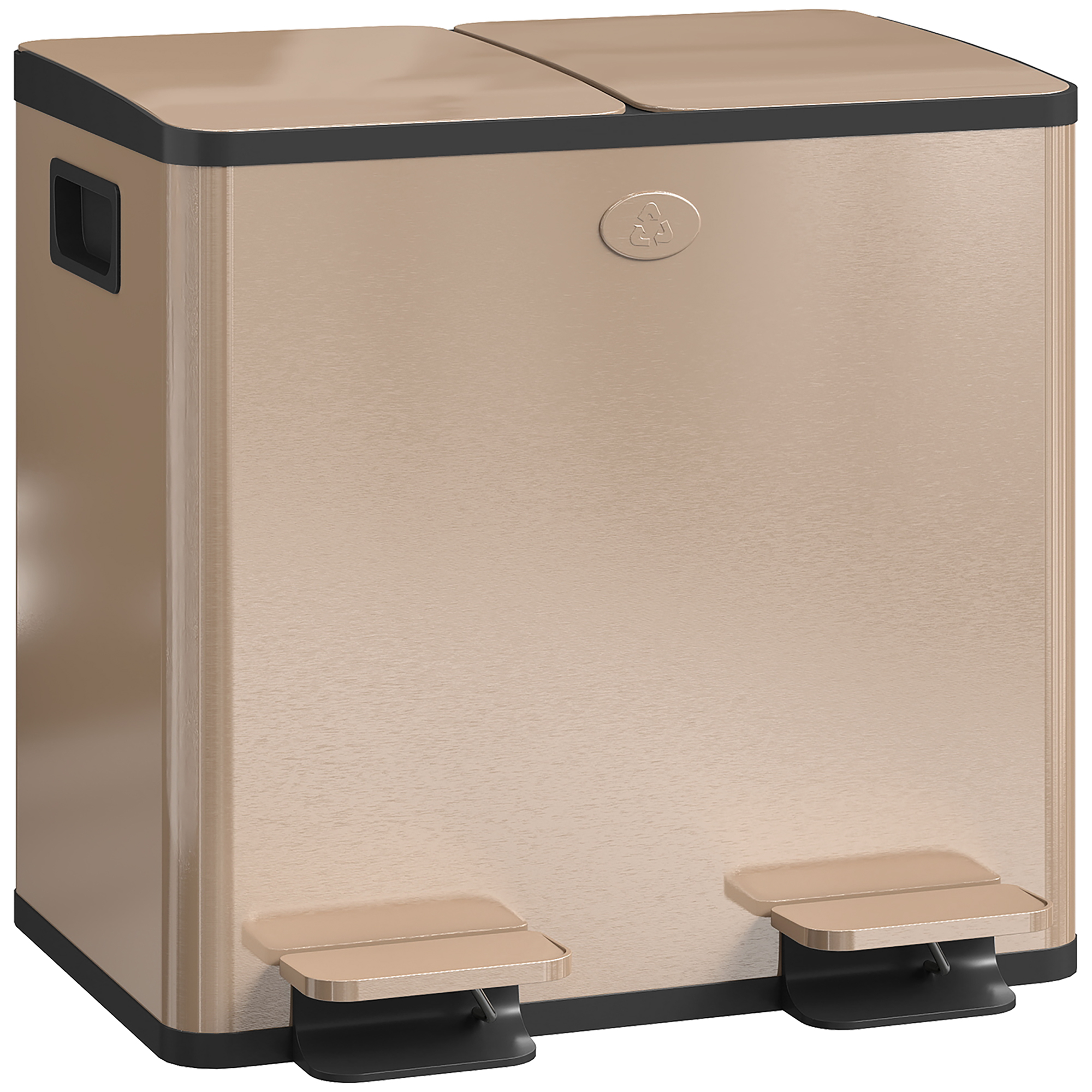 HOMCOM 30L Dual Compartment Stainless Steel Bin, with Deodoriser Holders – Gold Tone