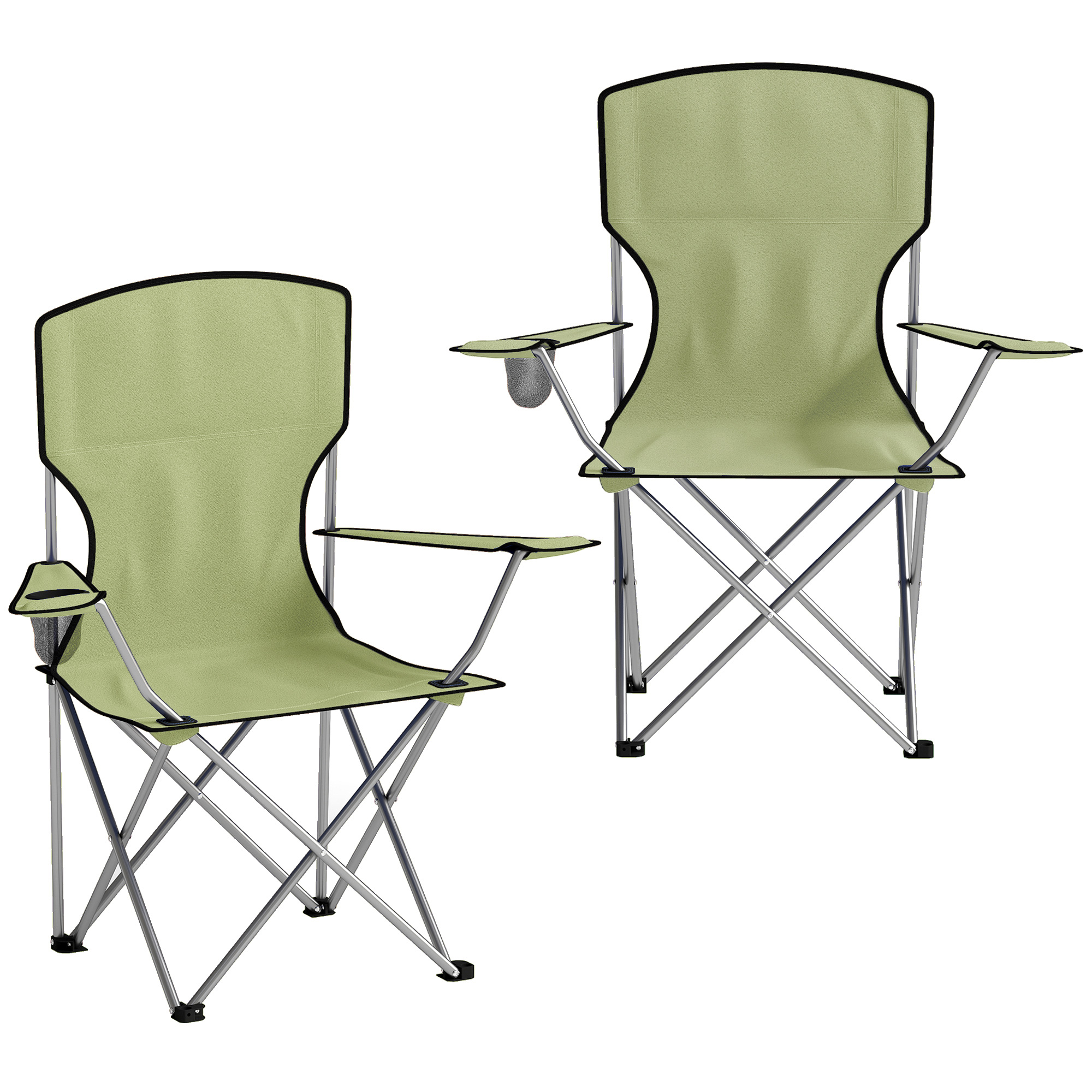 Outsunny Camping Chair Set of 2 Portable Folding Outdoor Camp Chair with Cup Holders and Carry Bag Green Outsunny Camping Chair Set of 2 Portable Folding Outdoor Camp Chair with Cup Holders and Carry Bag Green