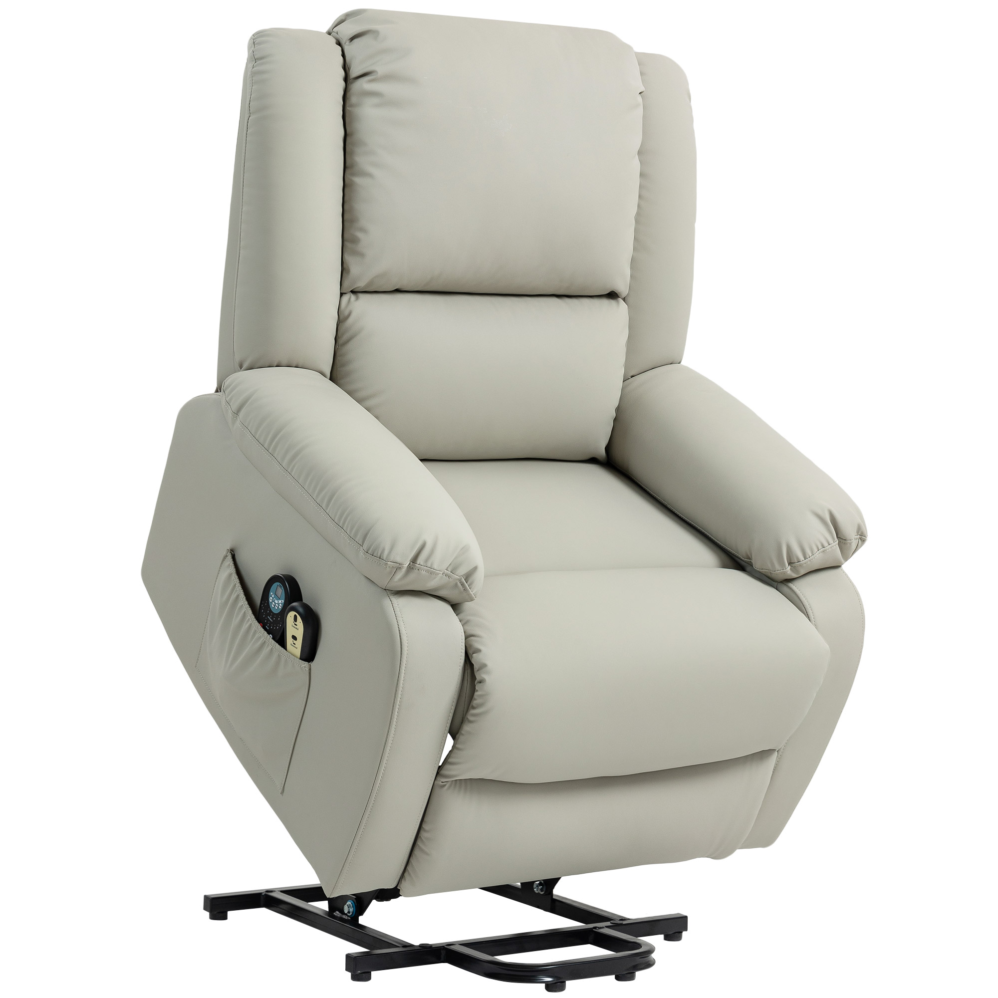 HOMCOM Sillón Levanta Personas Eléctrico con 8 Punto de Masaje Función Calentamiento 2 Controles Remotos y Bolsillo Gris Claro