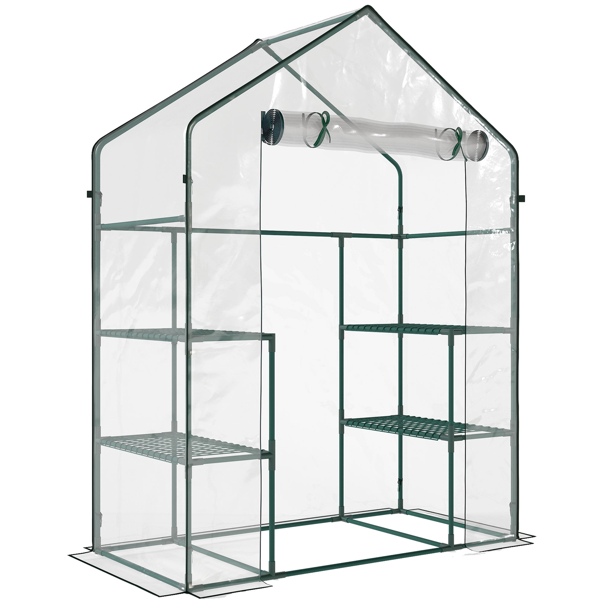 Outsunny Invernadero de Jardín con 4 Estantes 1 Puerta con Cremallera para Cultivo de Plantas Flores 142x73x195 cm Verde | Aosom España