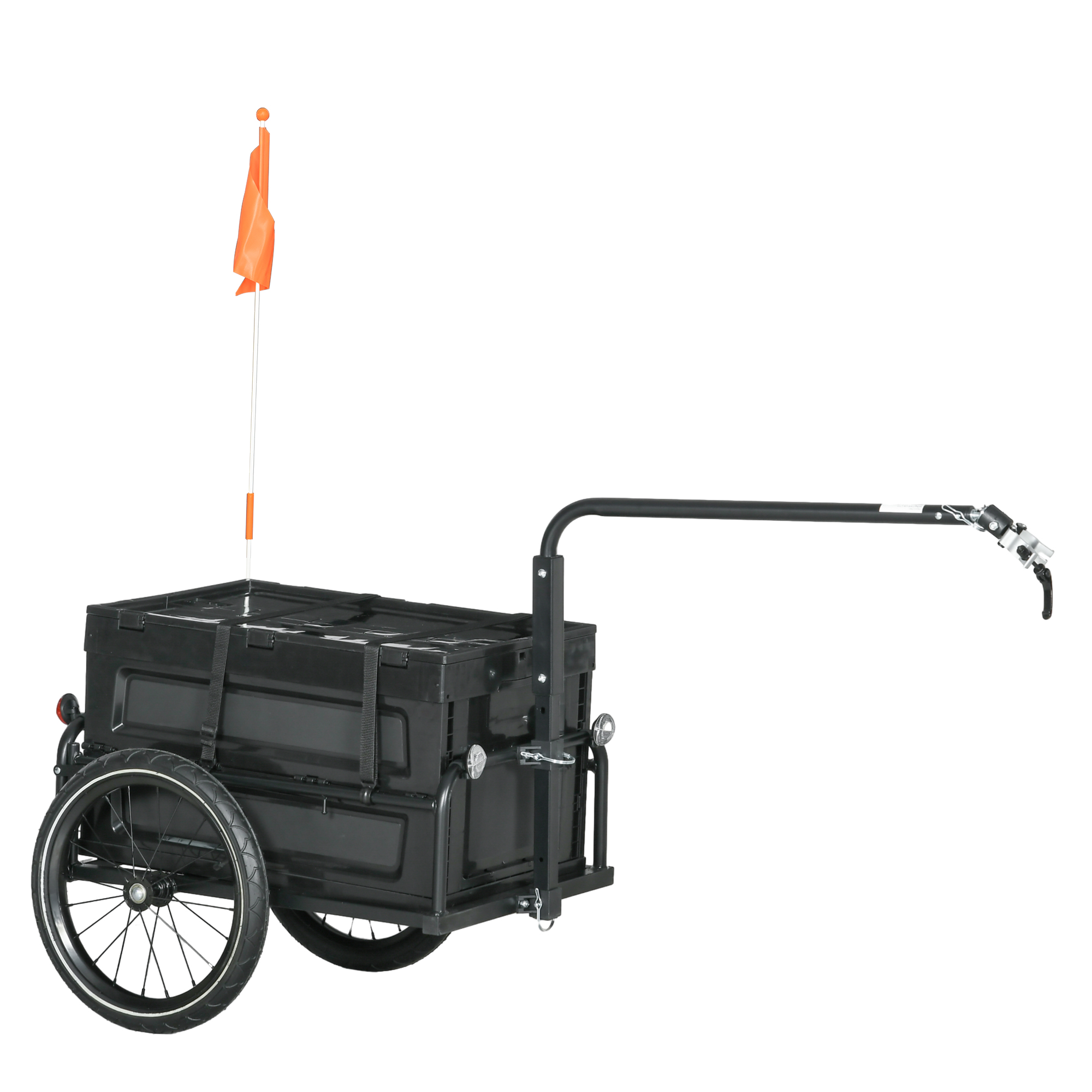 Homcom Black Steel Trailer For Bike, Bicycle Cargo Trailer With 65L Foldable Storage Box And Safe Reflectors, Max Load 40Kg,