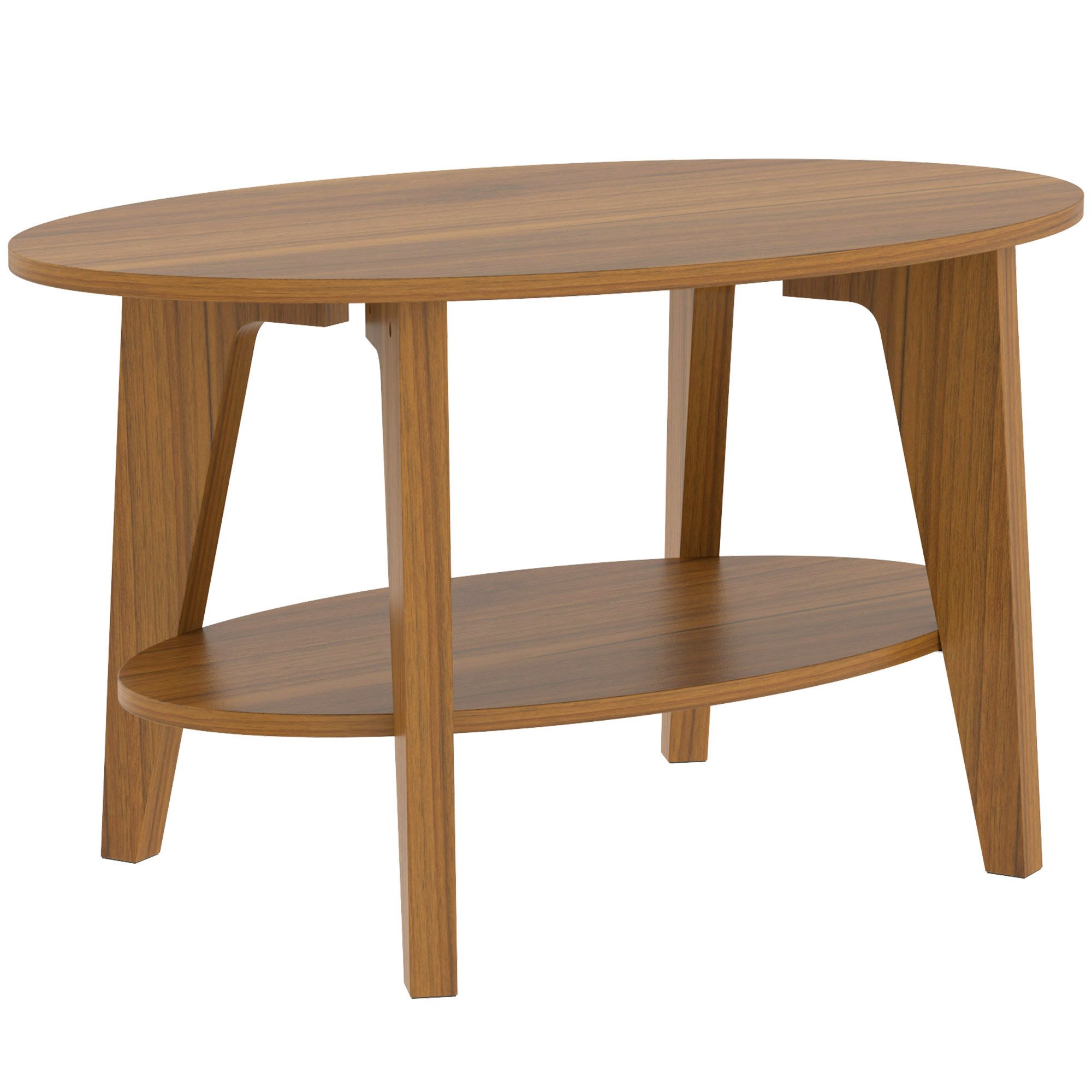 HOMCOM Ovaler Couchtisch mit 2 Ebenen, Moderner Wohnzimmertisch mit offener unterer Ablage, für Wohn- oder Schlafzimmer, 80 x 50 x 45 cm, Eiche Aosom