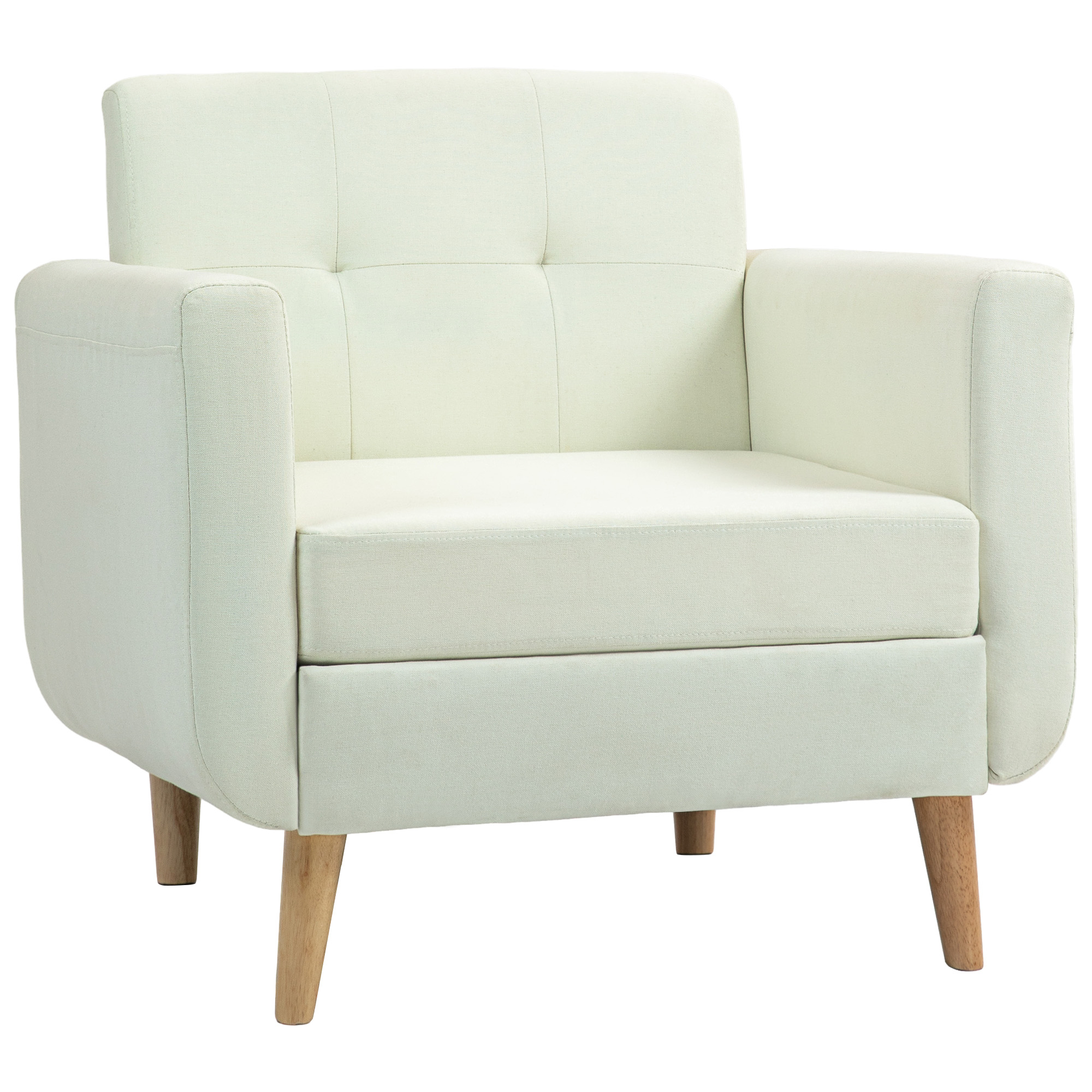 HOMCOM Butaca para Dormitorio con Reposabrazos y Patas de Madera Sofá Individual Carga 125 kg Crema
