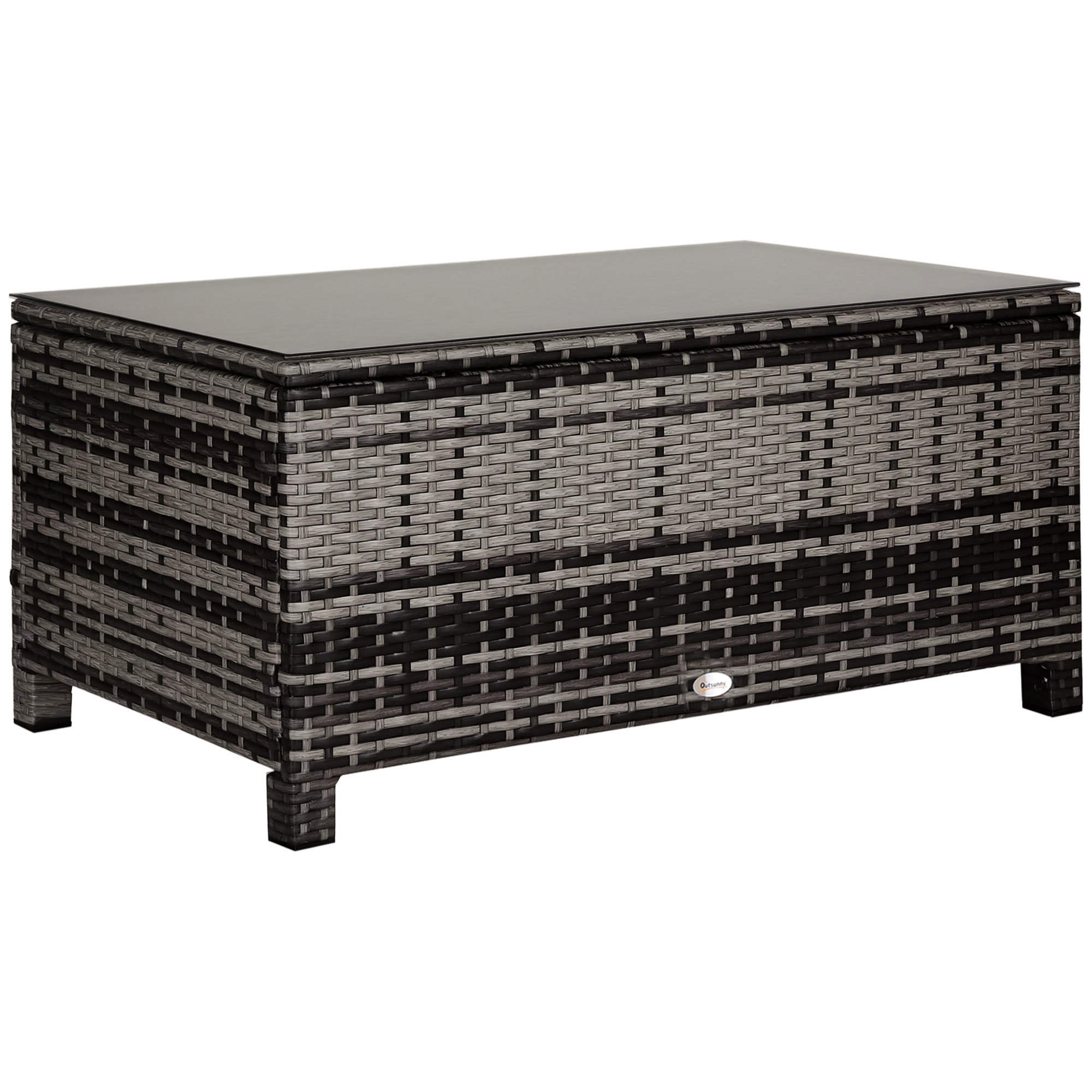 Outsunny Mesa Exterior Terraza de Ratán Sintético Mesa Auxiliar con Vidrio Templado para Terraza Patio Balcón 85x50x39 cm Gris
