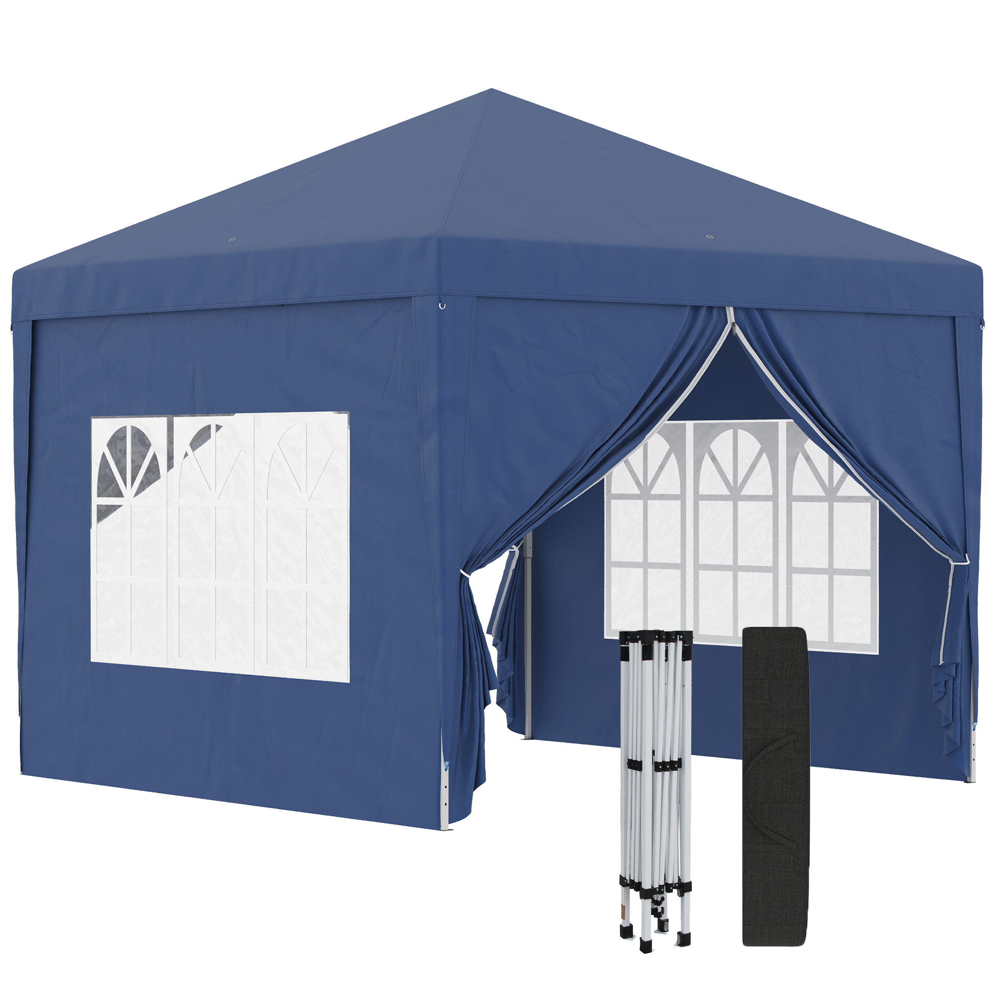 Outsunny Carpa Plegable 3x3 m Cenador de Jardín con 4 Paredes Desmontables con 2 Ventanas Visibles 2 Puertas con Cremallera Azul | Aosom España