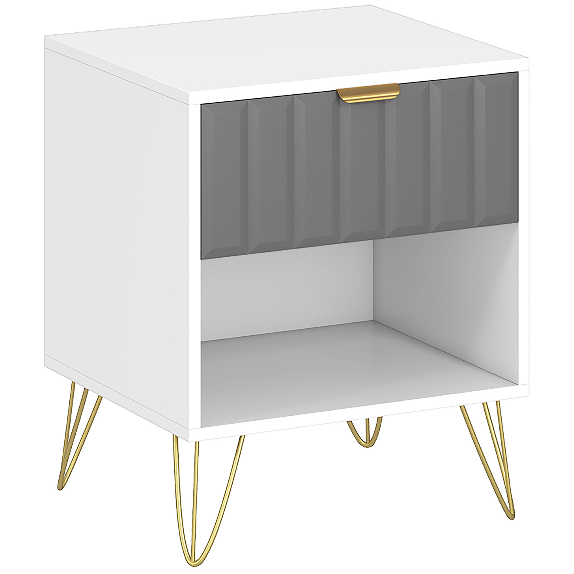 HOMCOM Table de chevet, table d'appoint compartiment ouvert, tiroir et poignée, pieds en acier, 45 x 40 x 55, blanc HOMCOM Table de chevet, table d'appoint compartiment ouvert, tiroir et poignée, pieds en acier, 45 x 40 x 55, blanc