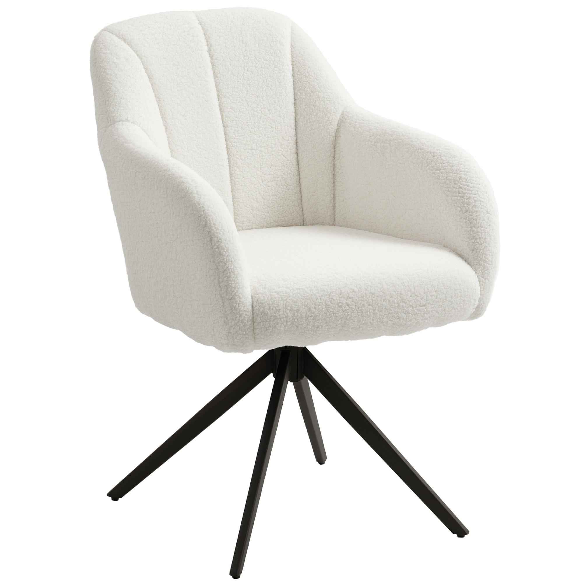 Fauteuil de salon pivotant capitonné grand confort piètement en acier et tissu effet polaire teddy blanc